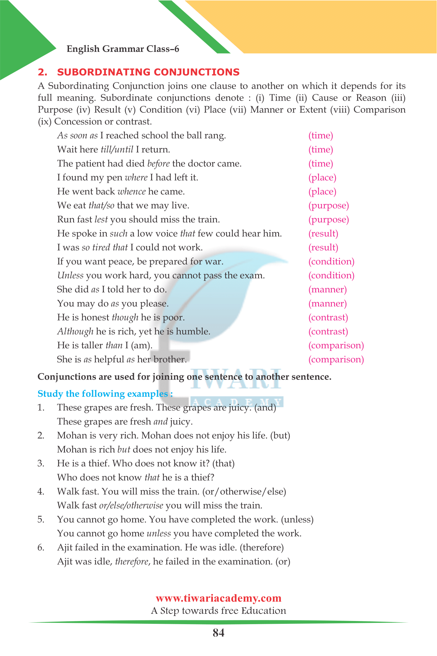 Class 6 English Grammar Conjunction