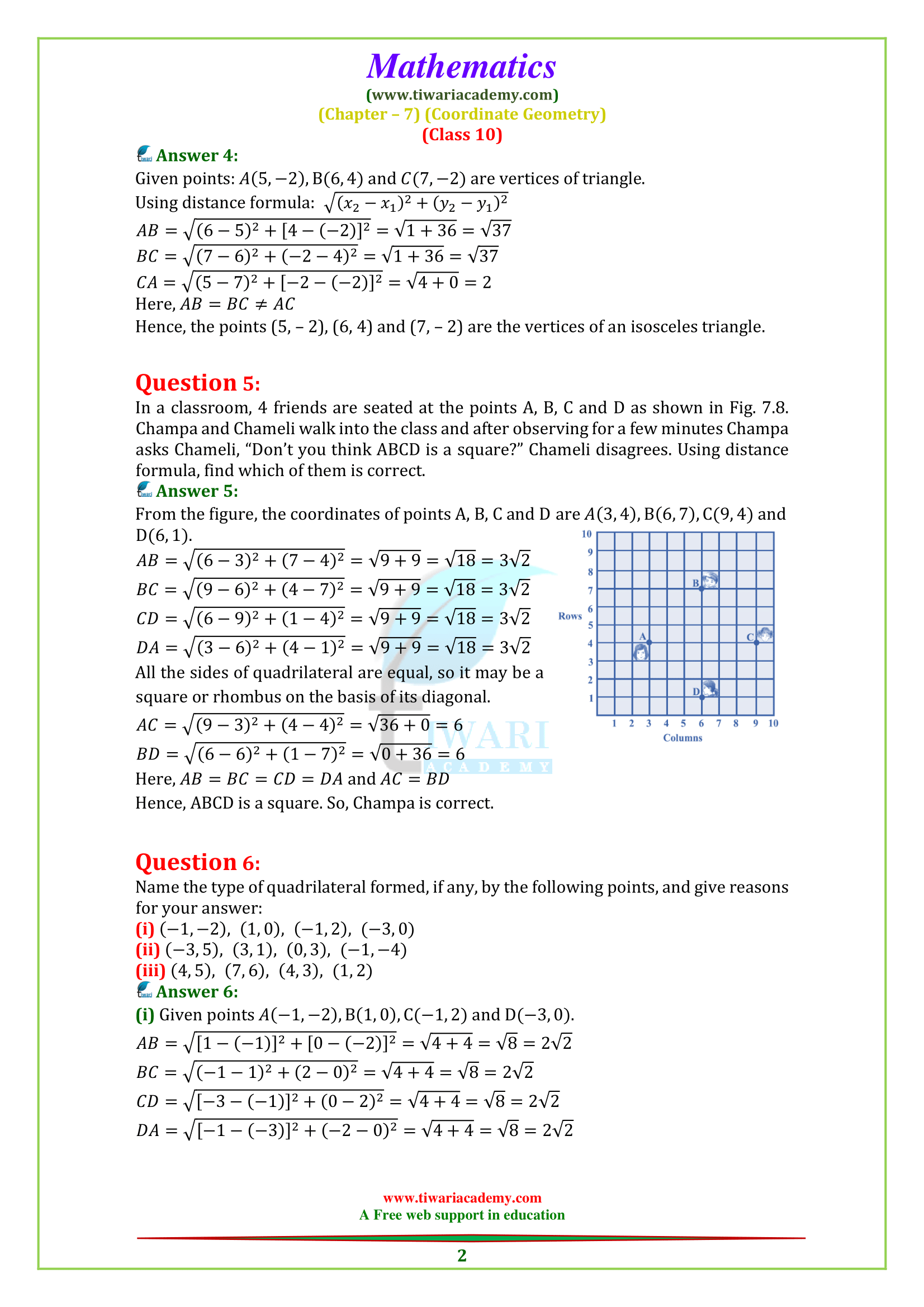 class 10 Maths Ex. 7.2 question 3 and 4