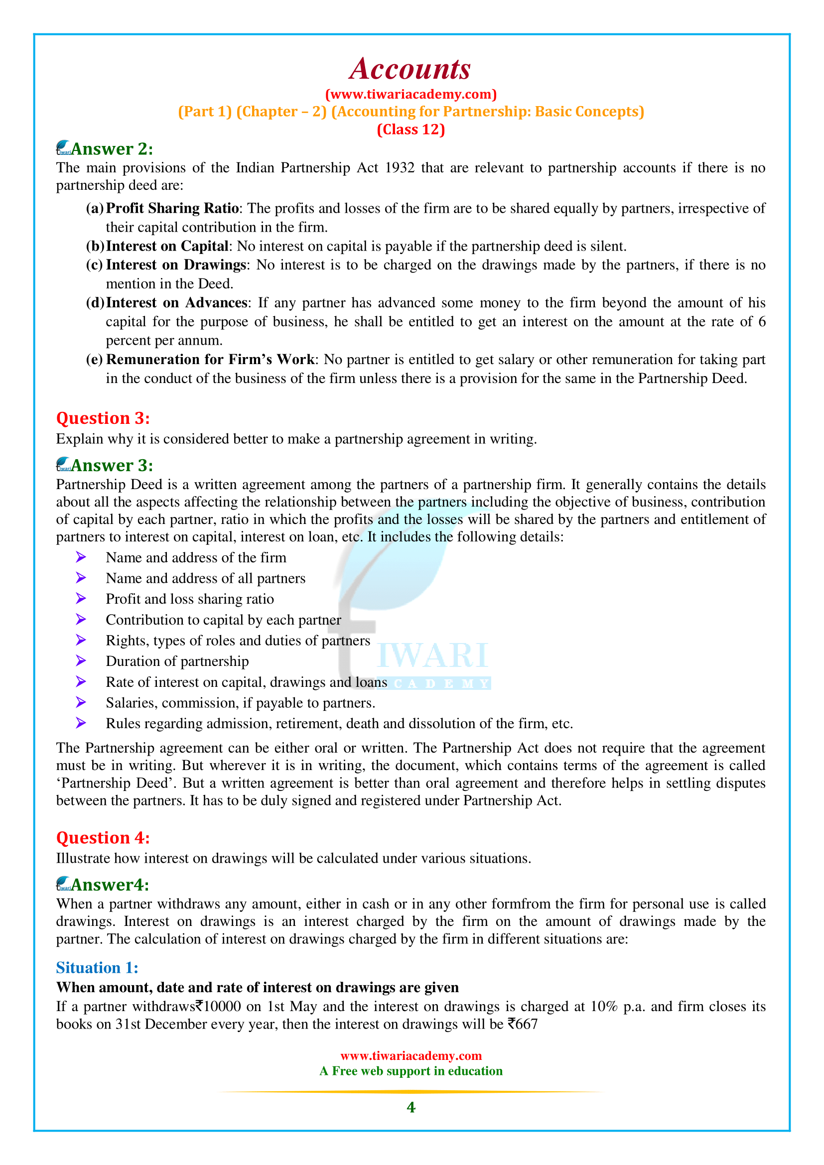 Class 12 Accountancy Chapter 2 (Part 1) Accounting for Partnership Basic Concepts