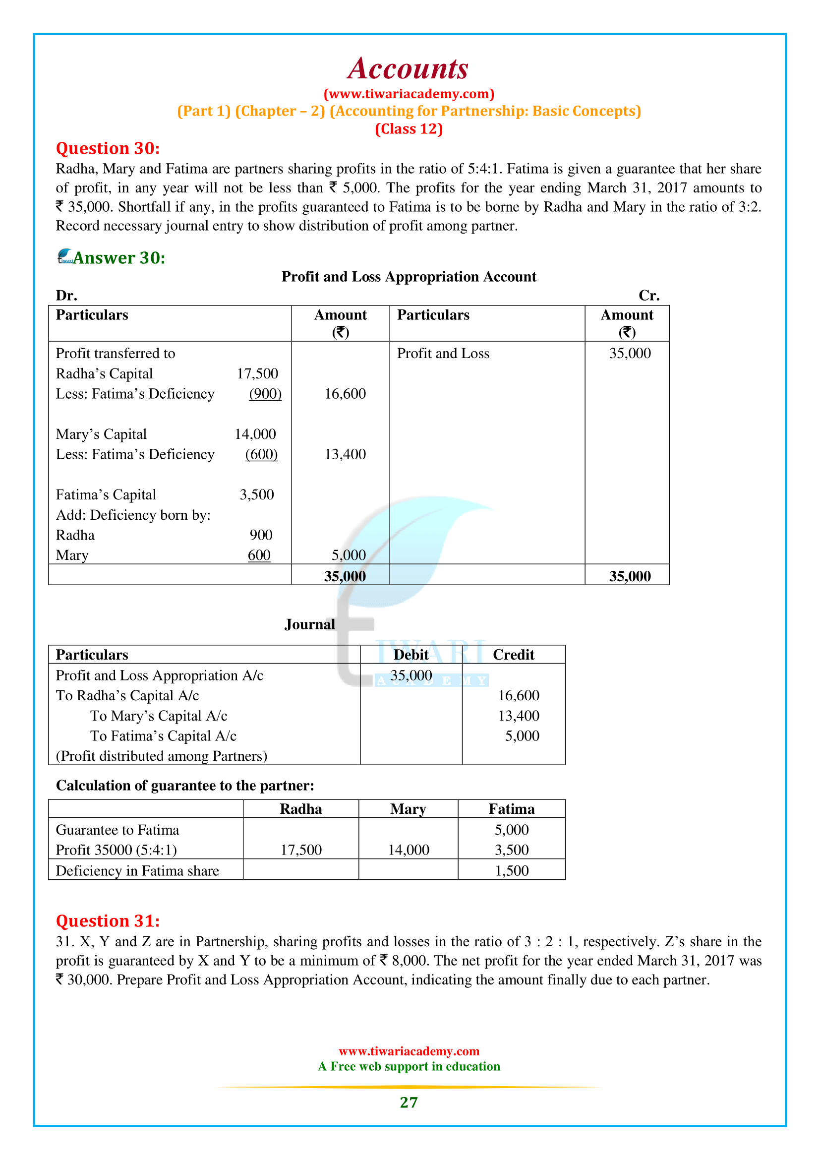 Accounts for Class 12 Chapter 2 Question Answers