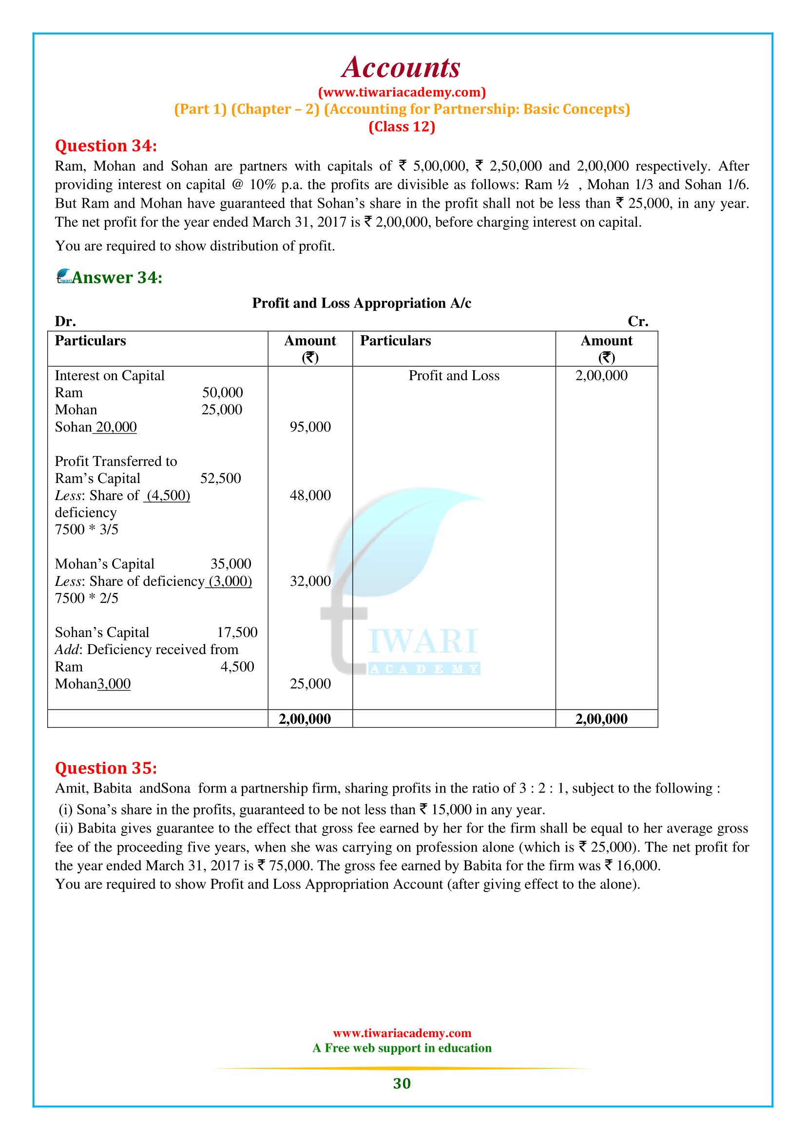 Accounts for Class 12 Chapter 2 Solution in english medium