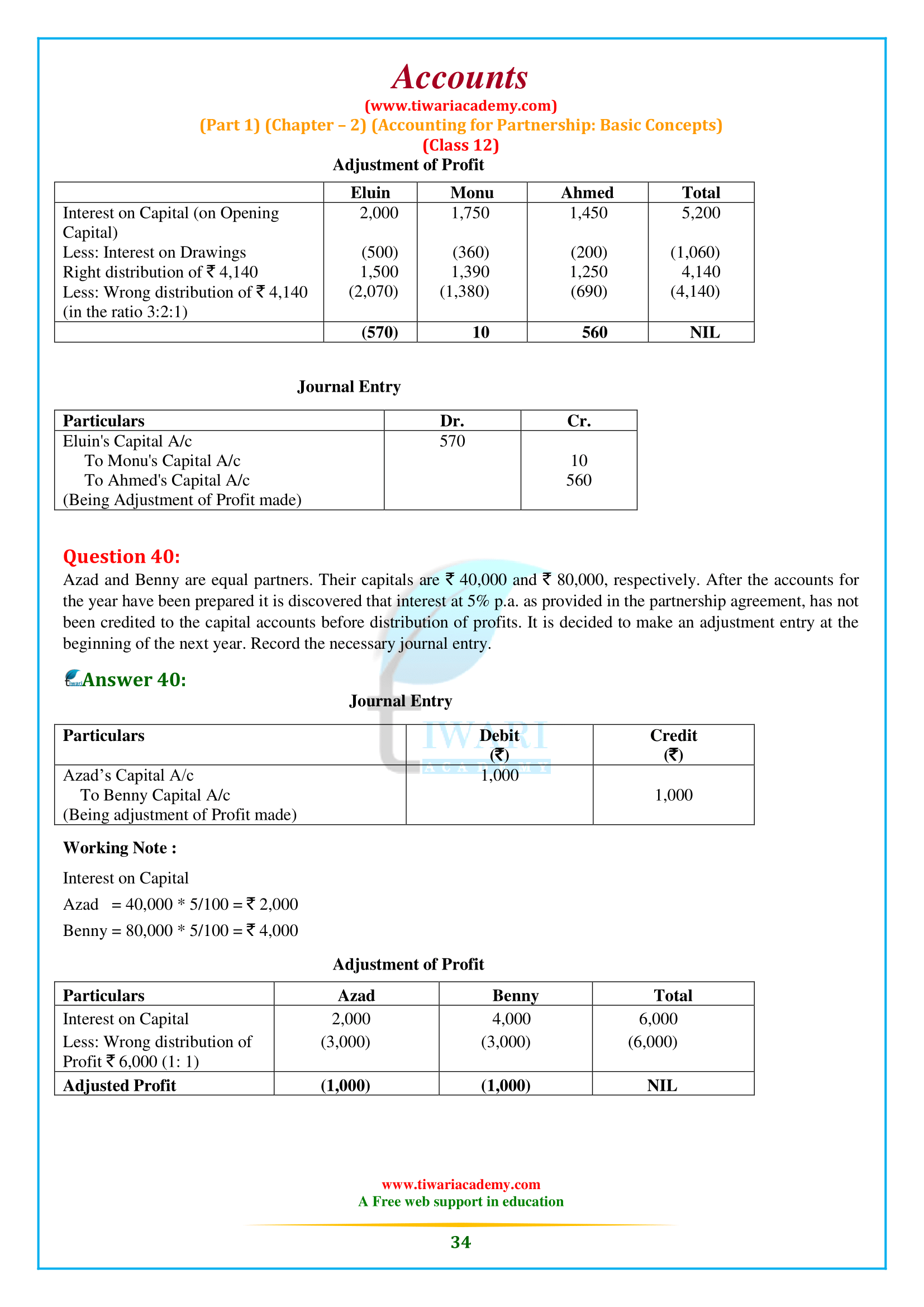 Accounts for Class 12 Chapter 2 exercises solutions