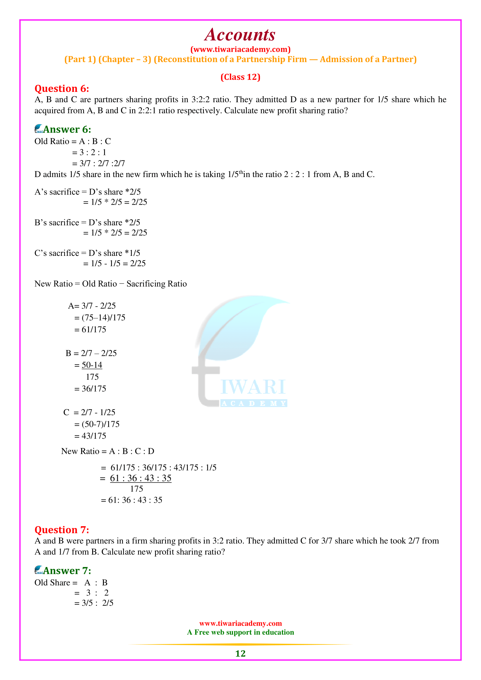 Class 12 Accountancy Chapter 3 solutions
