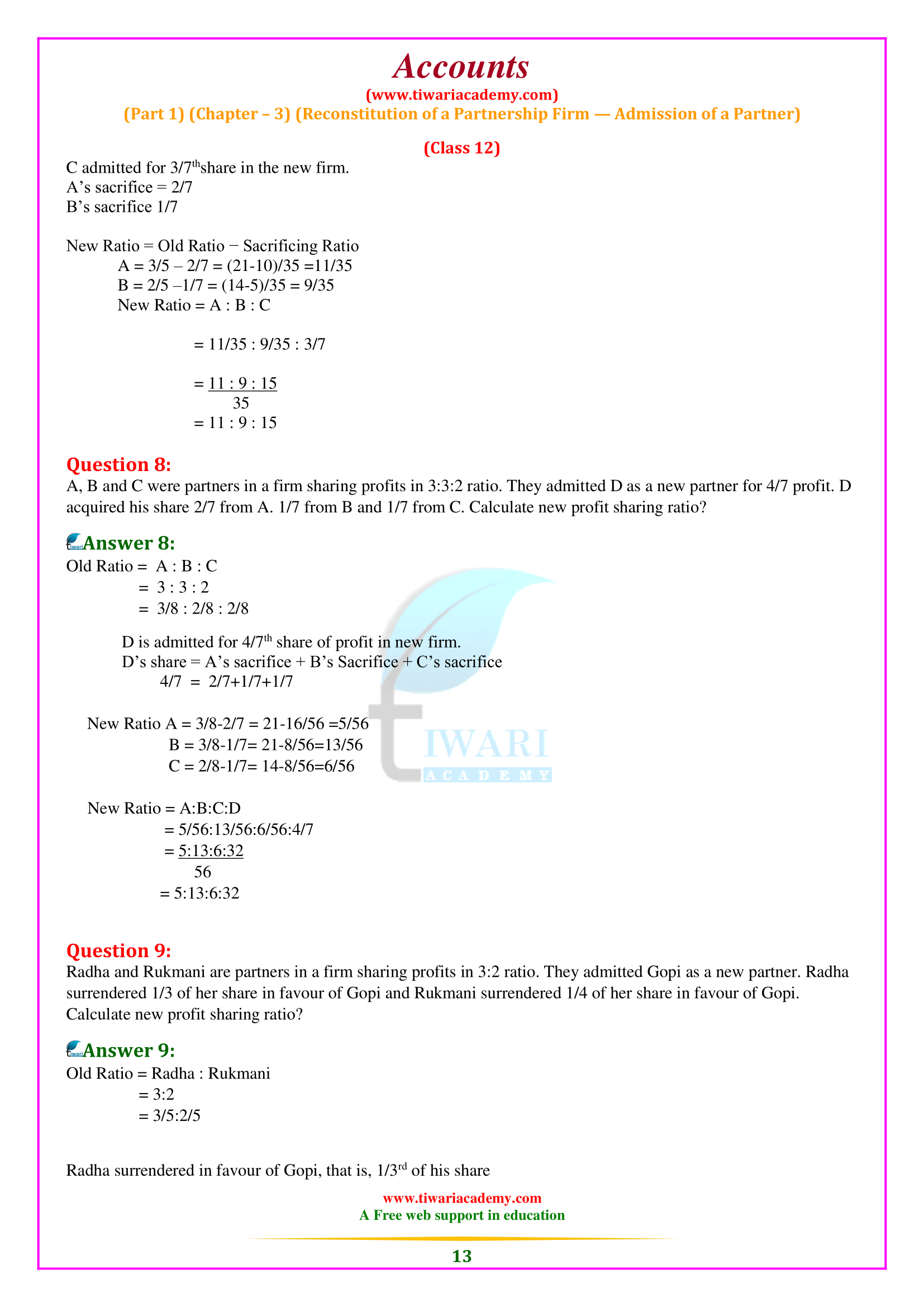 Class 12 Accountancy Chapter 3 question answers