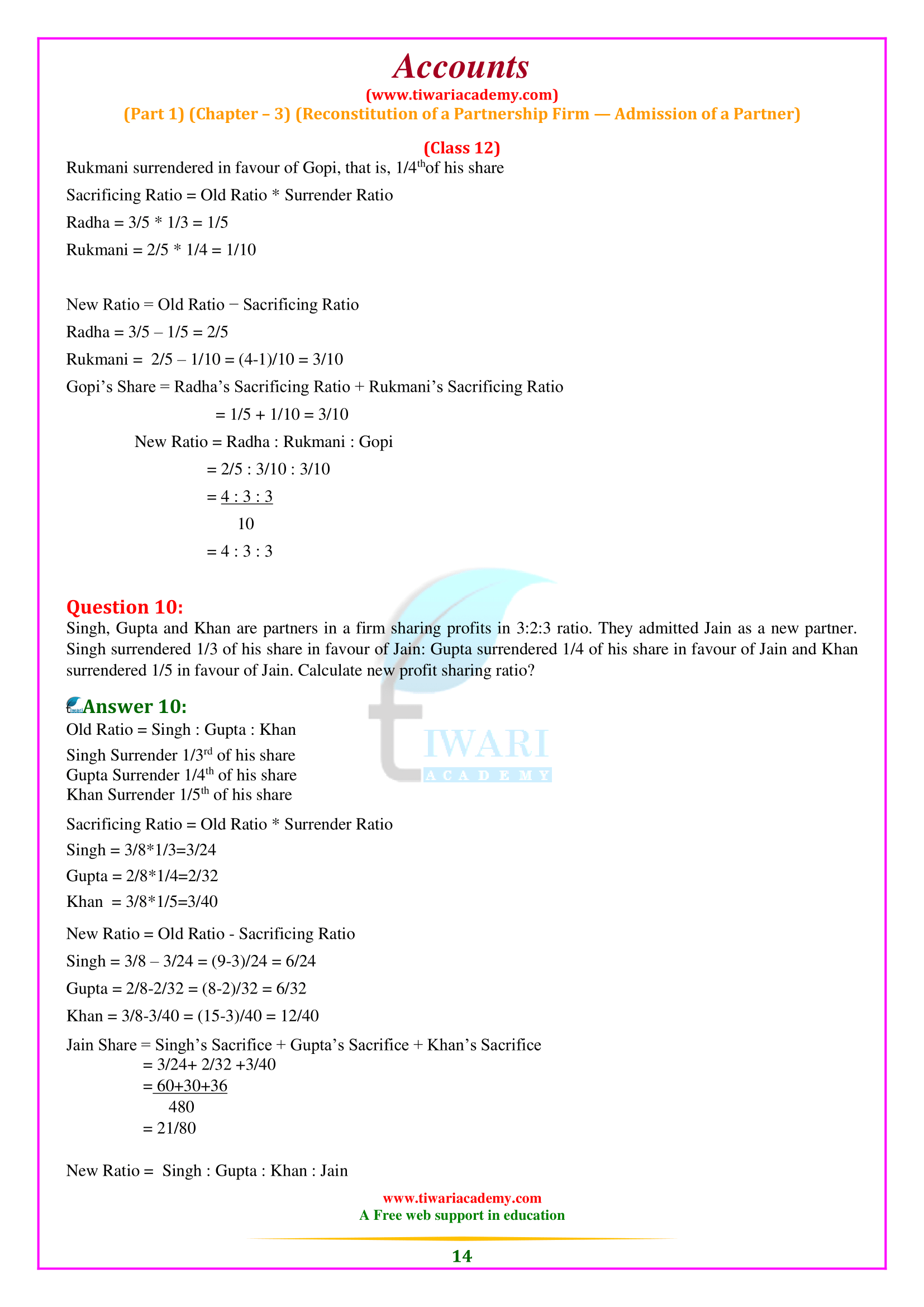 Class 12 Accountancy Chapter 3 answers in English Medium