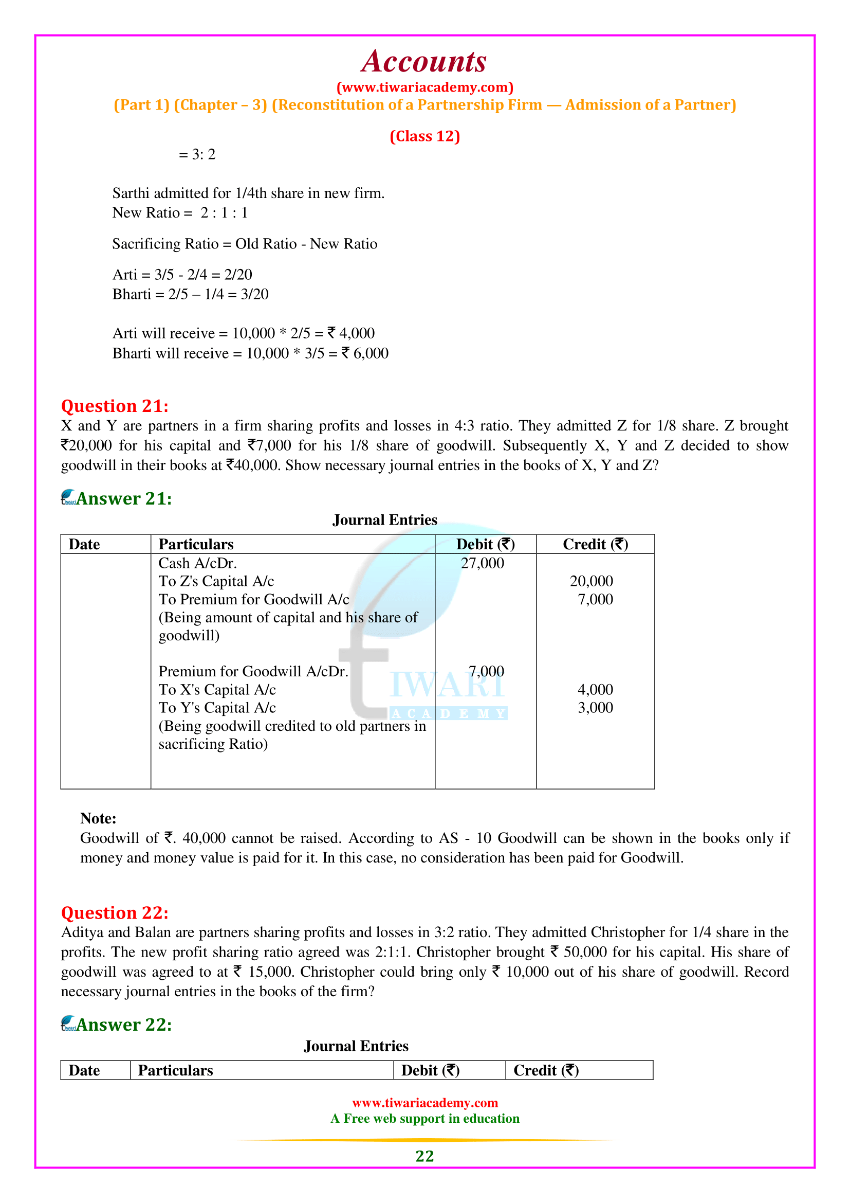 12th Accounts Chapter 3 solutions