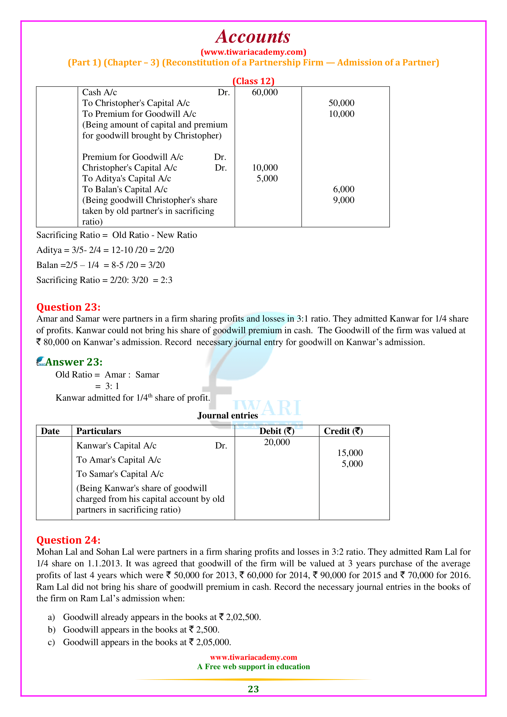 12th Accounts Chapter 3 ncert solutions