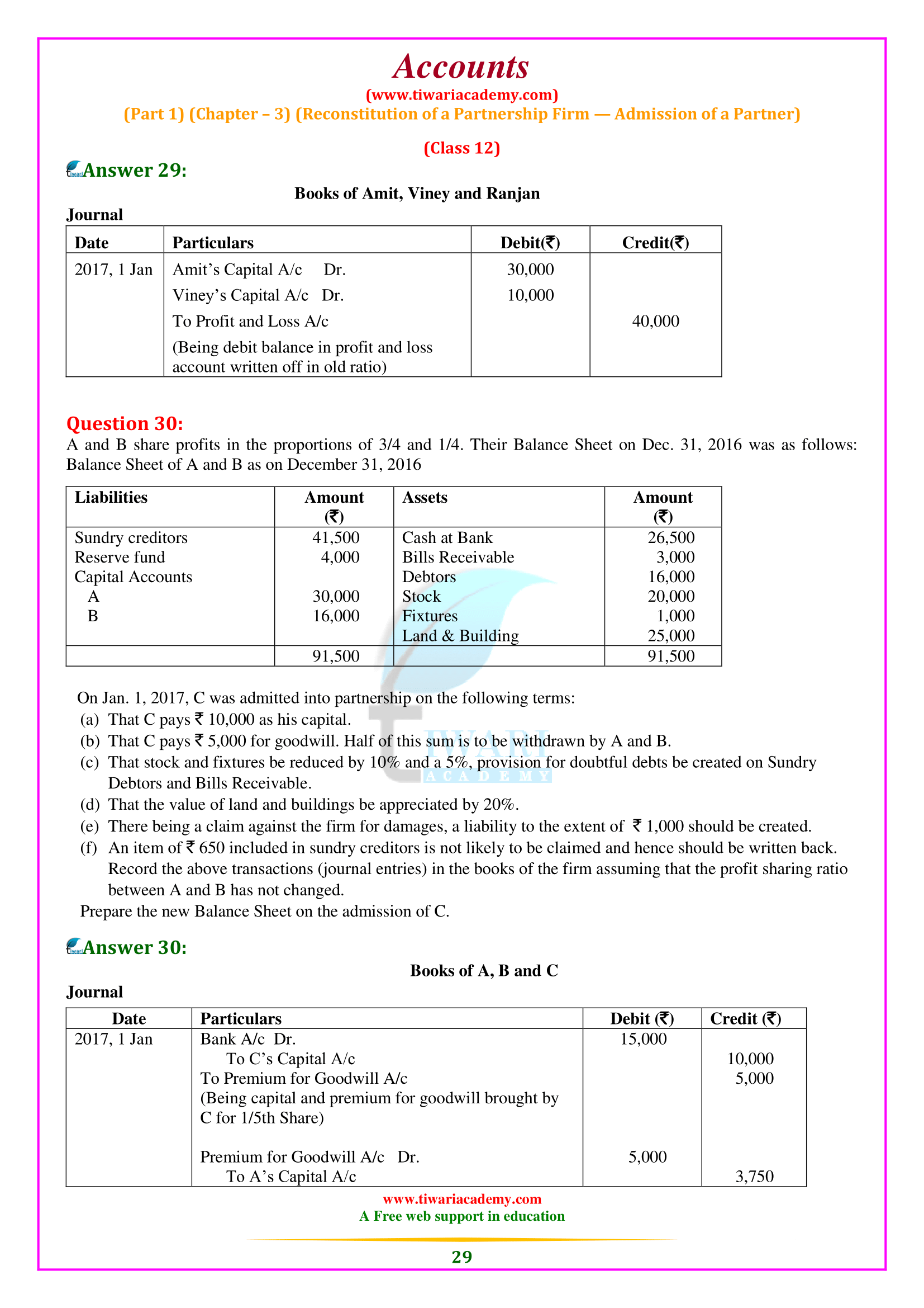 Class 12 Accounts Part 1 Chapter 3 solutions