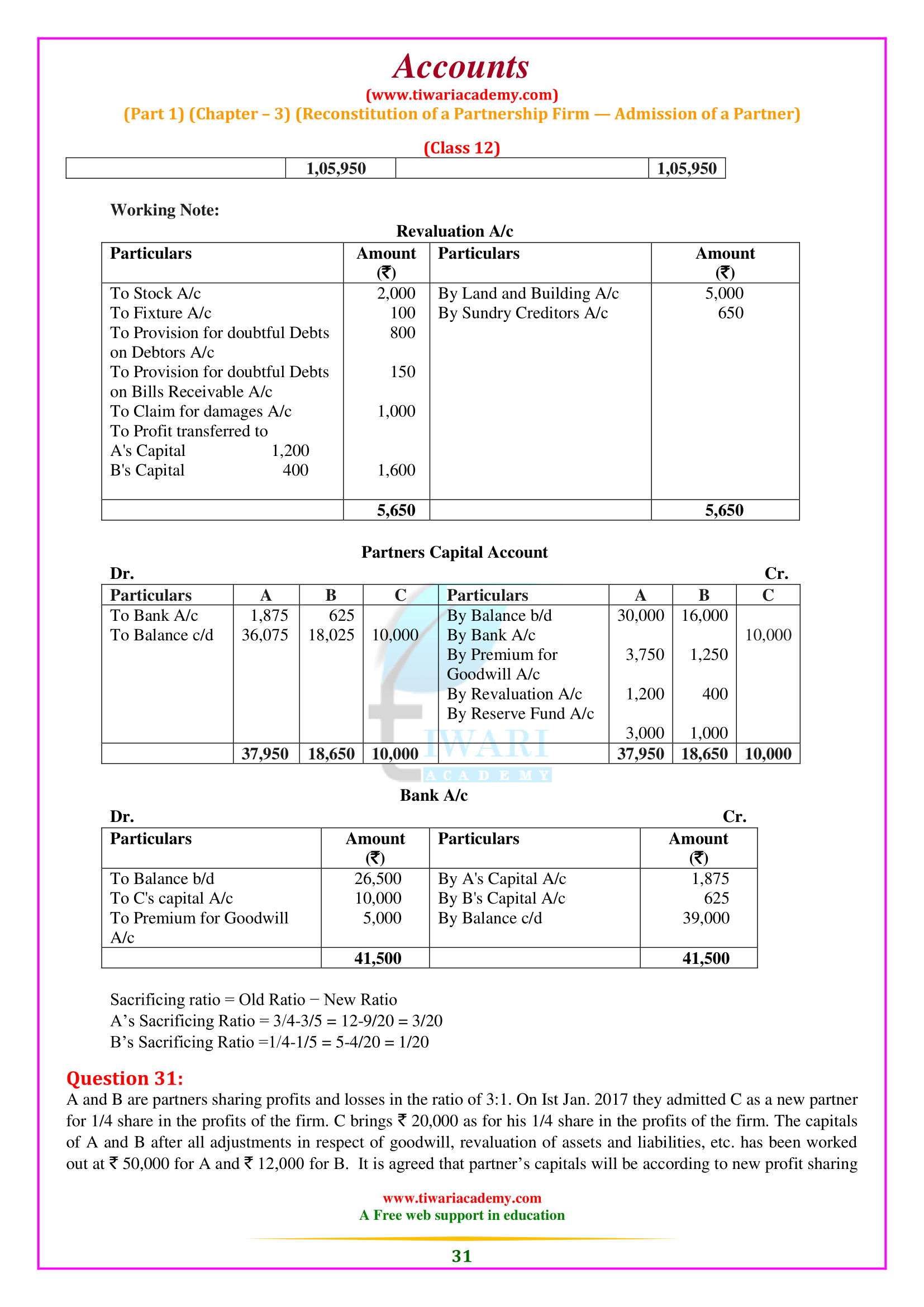 Class 12 Accounts Part 1 Chapter 3 numericals