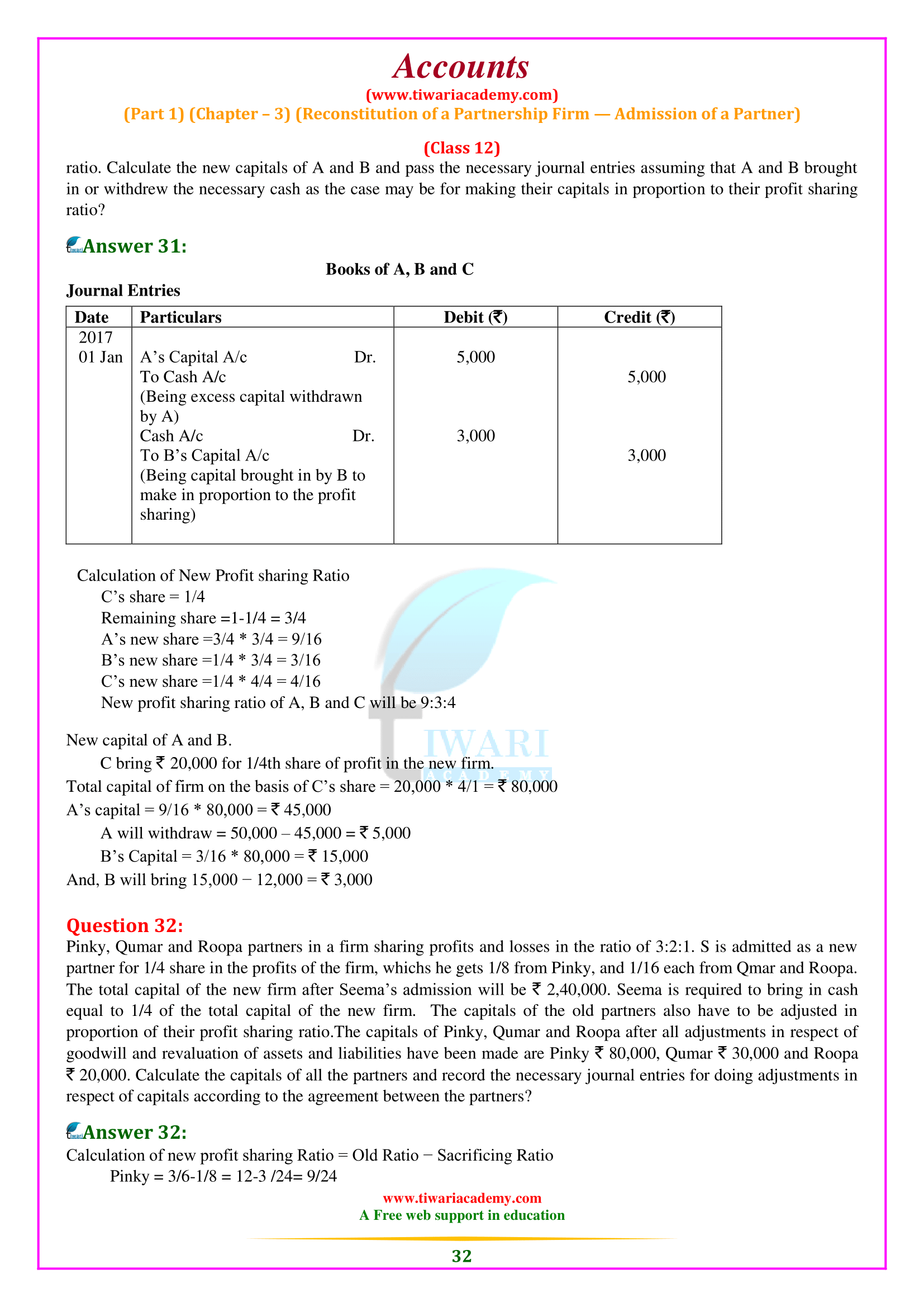 Class 12 Accounts Part 1 Chapter 3 QA