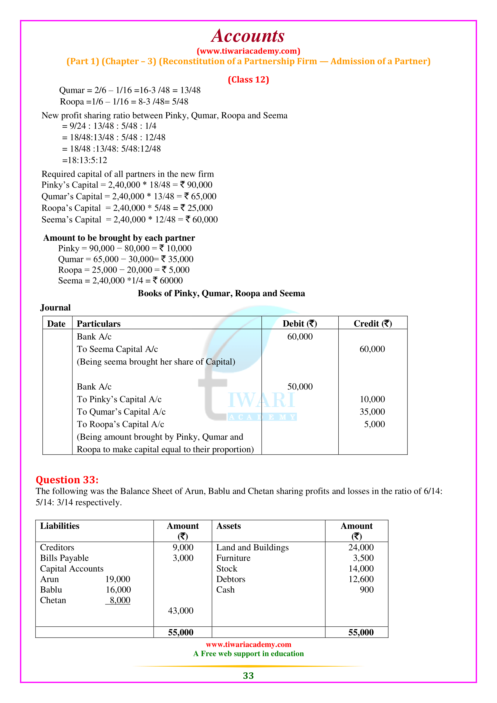 answers of Class 12 Accounts Part 1 Chapter 3