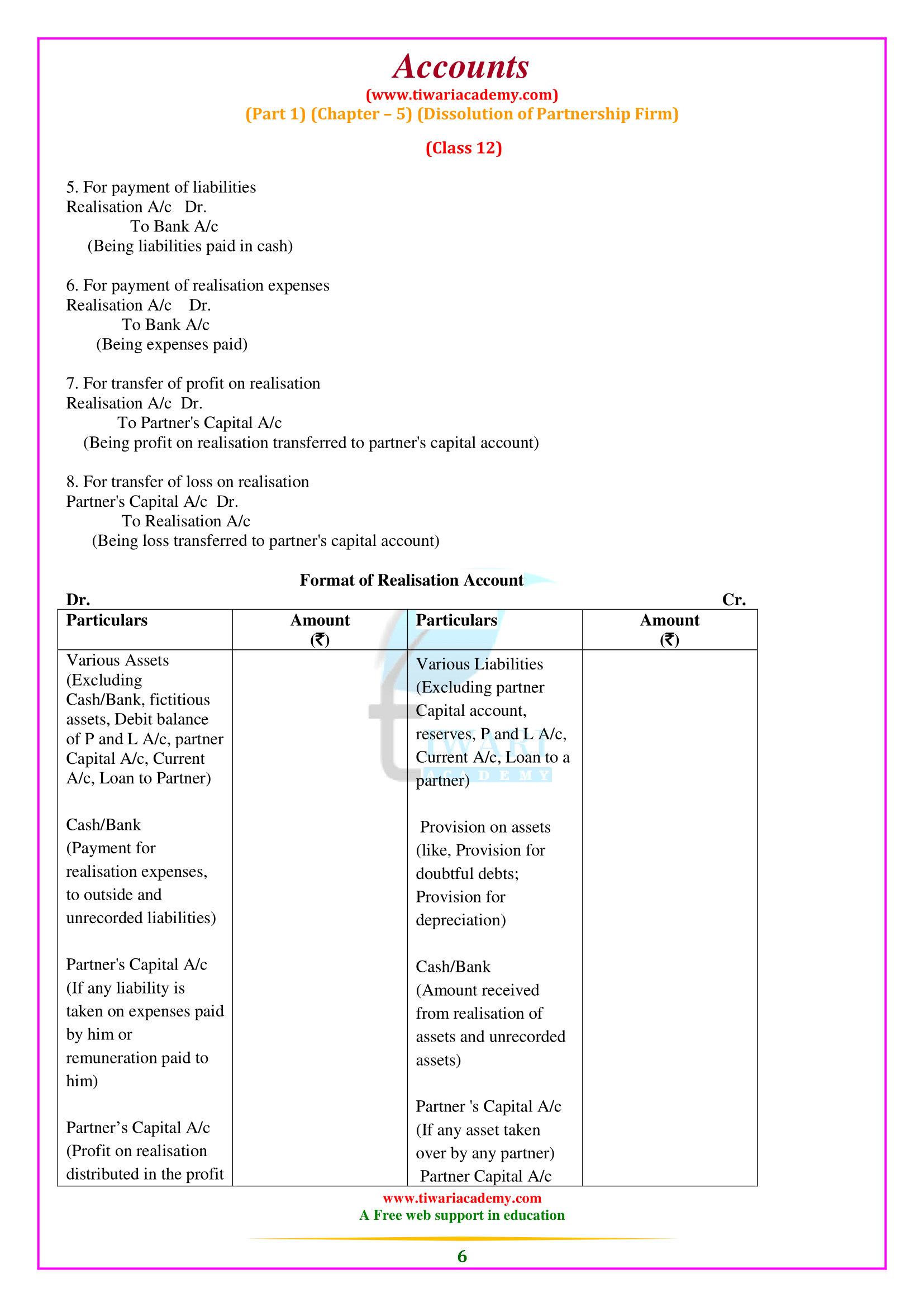 Class 12 Acc Chapter 5 Dissolution of Partnership Firm