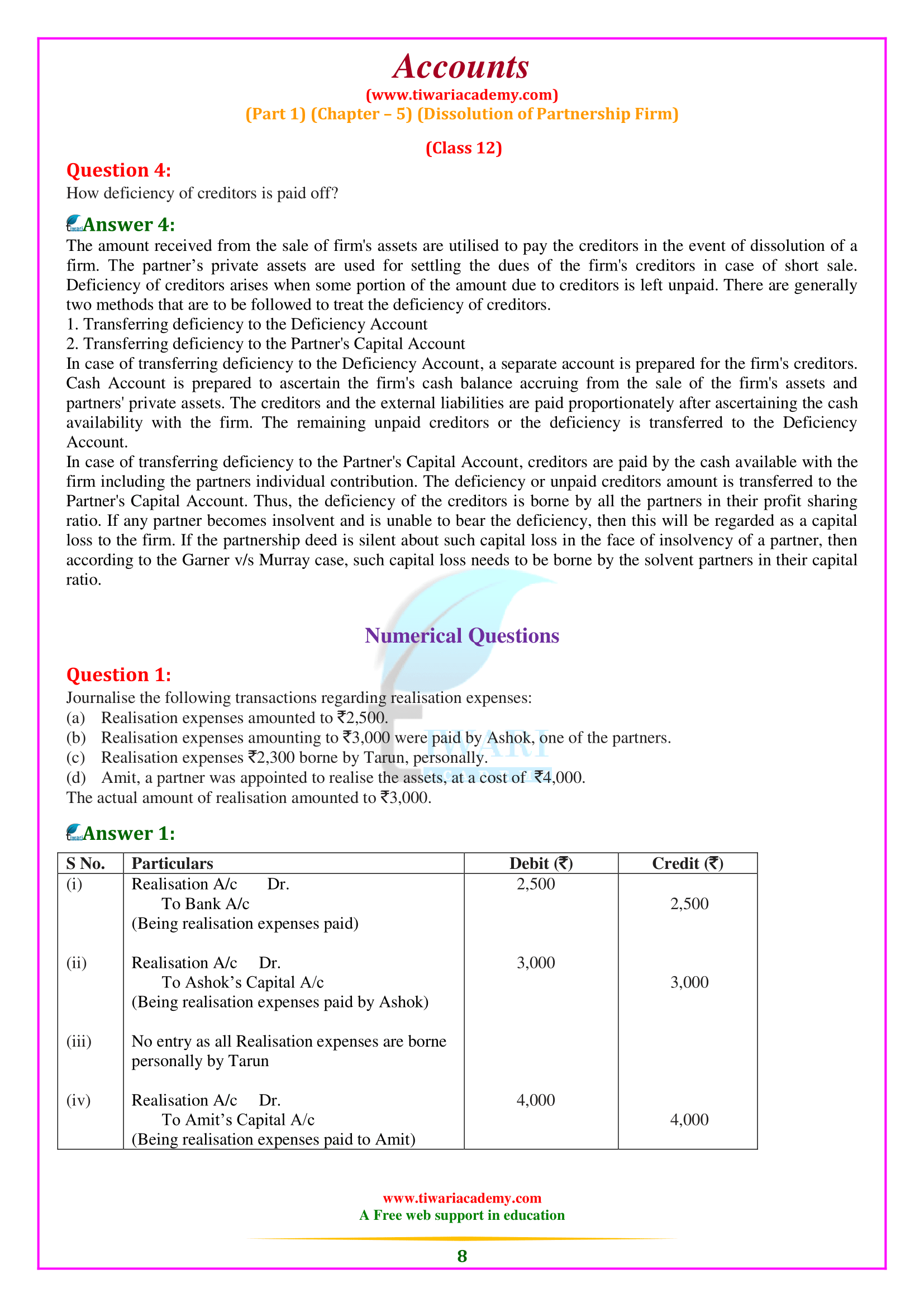 Class 12 Accountancy Chapter 5 Dissolution of Partnership Firm