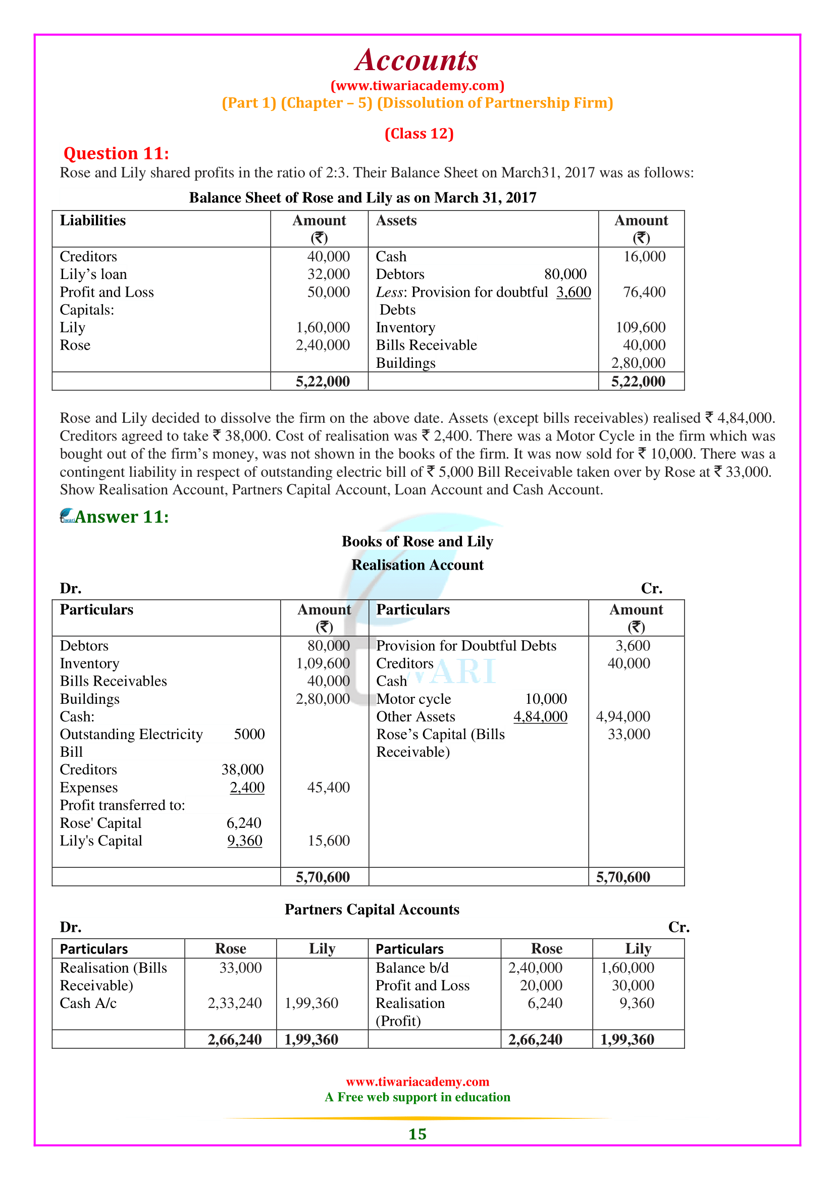 12th Accounts Chapter 5 Dissolution of Partnership Firm solutions