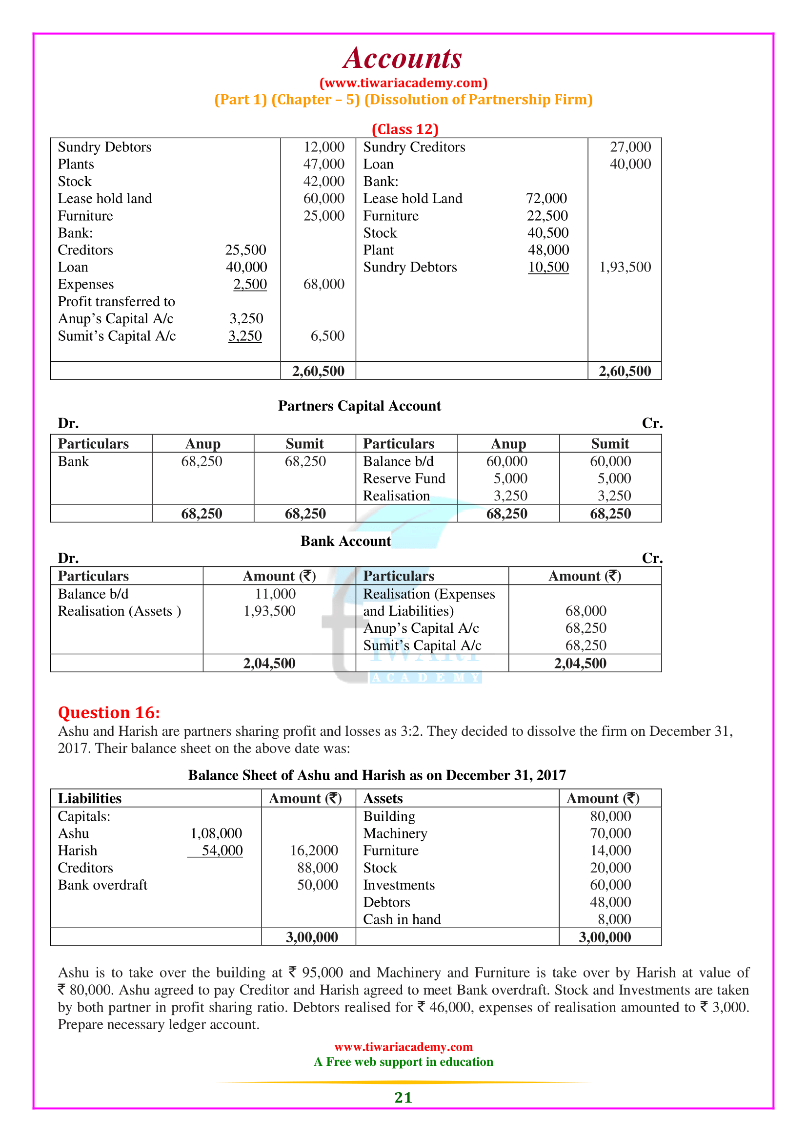 12th Accounts Chapter 5 Dissolution of Partnership Firm All answers