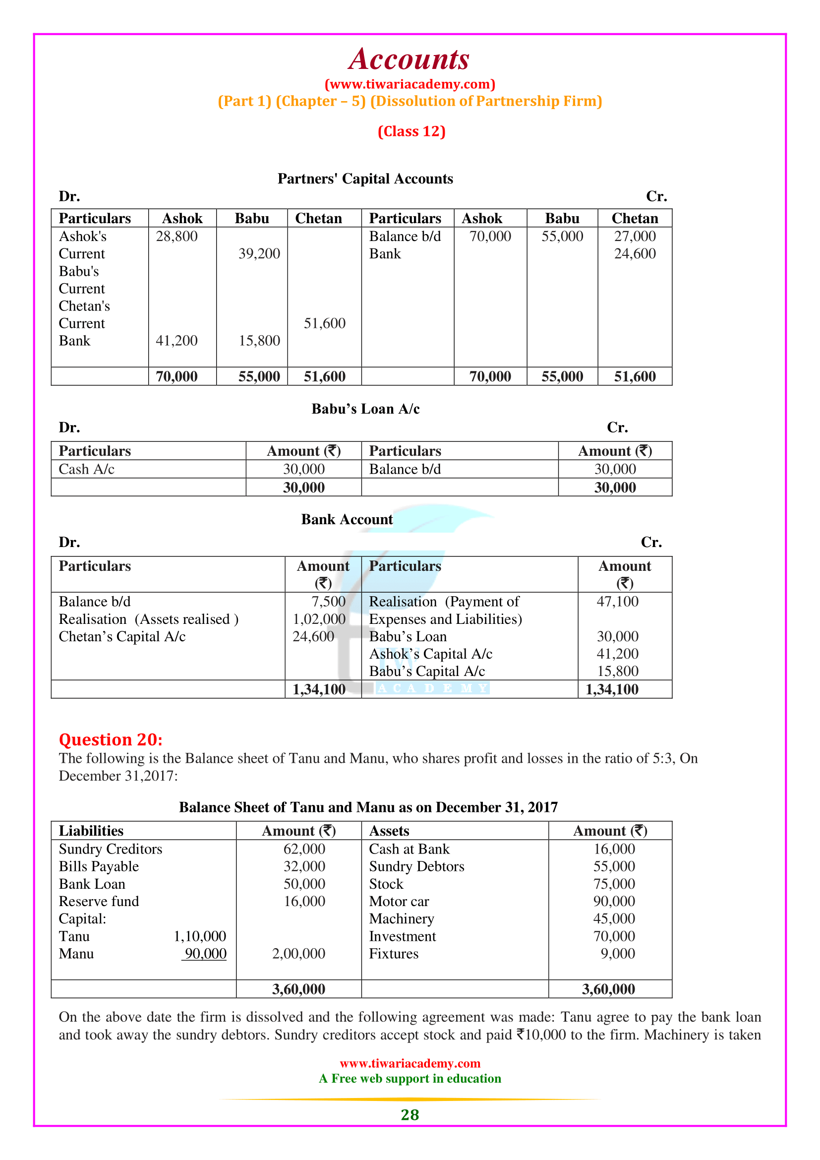 12th Accounts Chapter 5 Dissolution of Partnership Firm free PDF