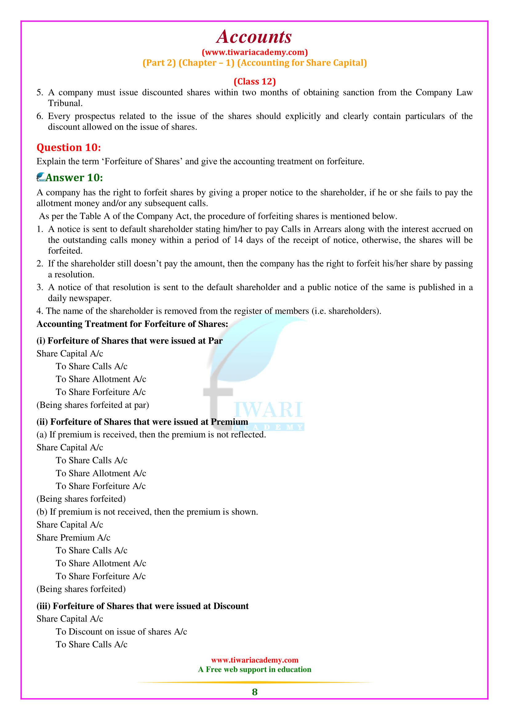 NCERT Solutions for Class 12 Accountancy Part 2 Chapter 1 Accounting for Share Capital for 2025-26
