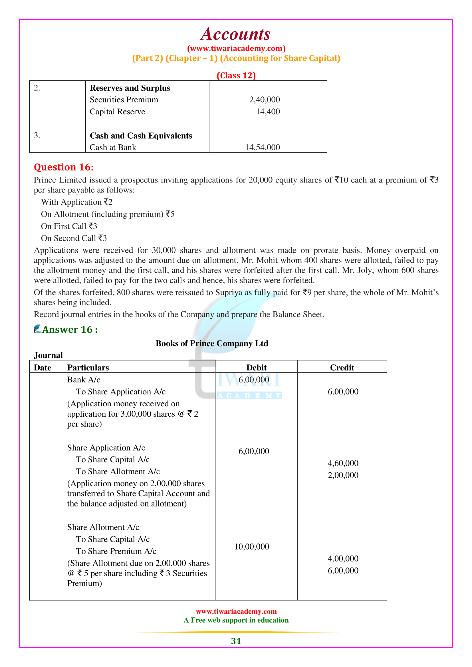 Class 12 Accounts Solutions Part 2 Chapter 1 practice questions