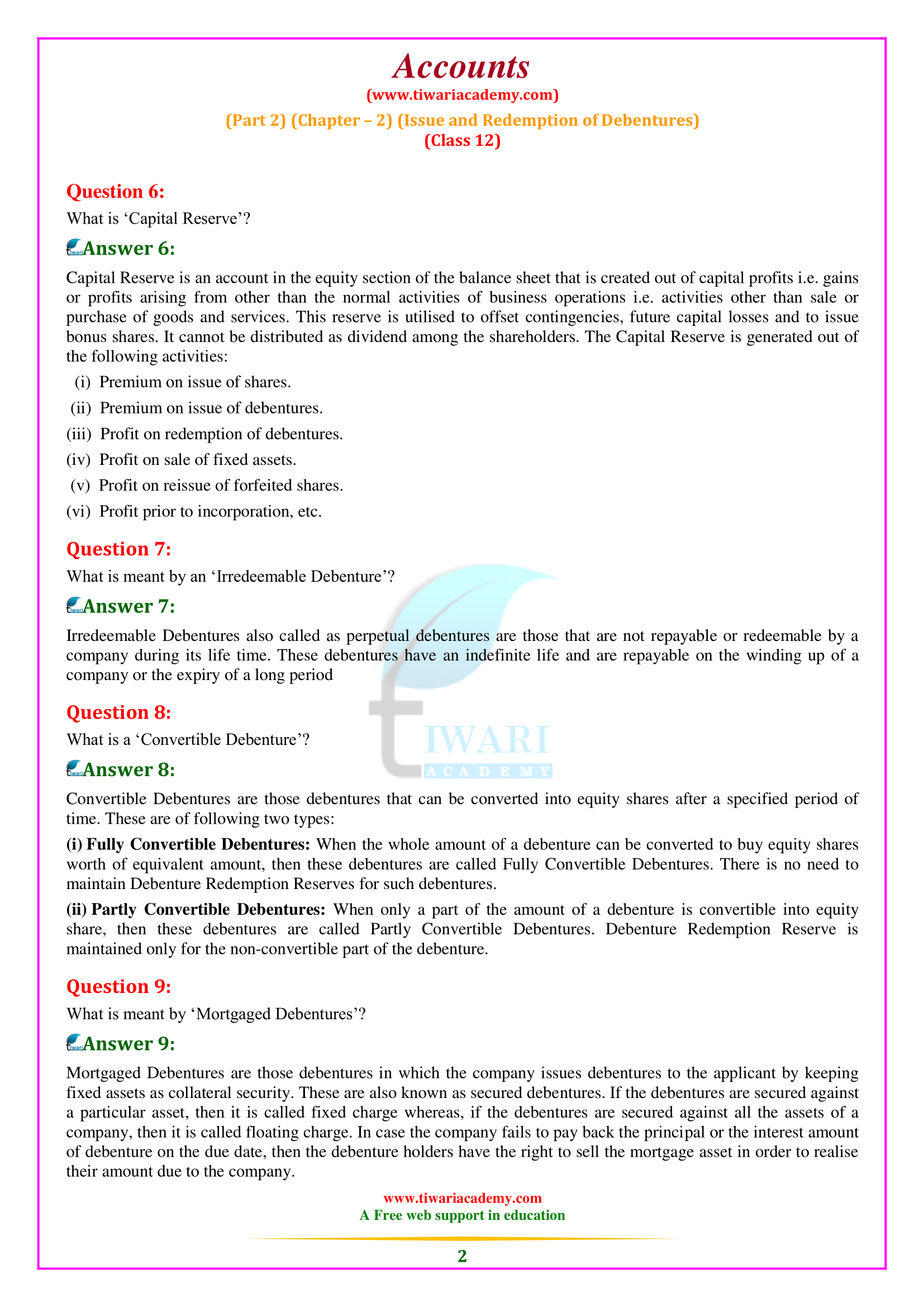 Class 12 Accountancy Part 2 Chapter 2 Issue and Redemption of Debentures.