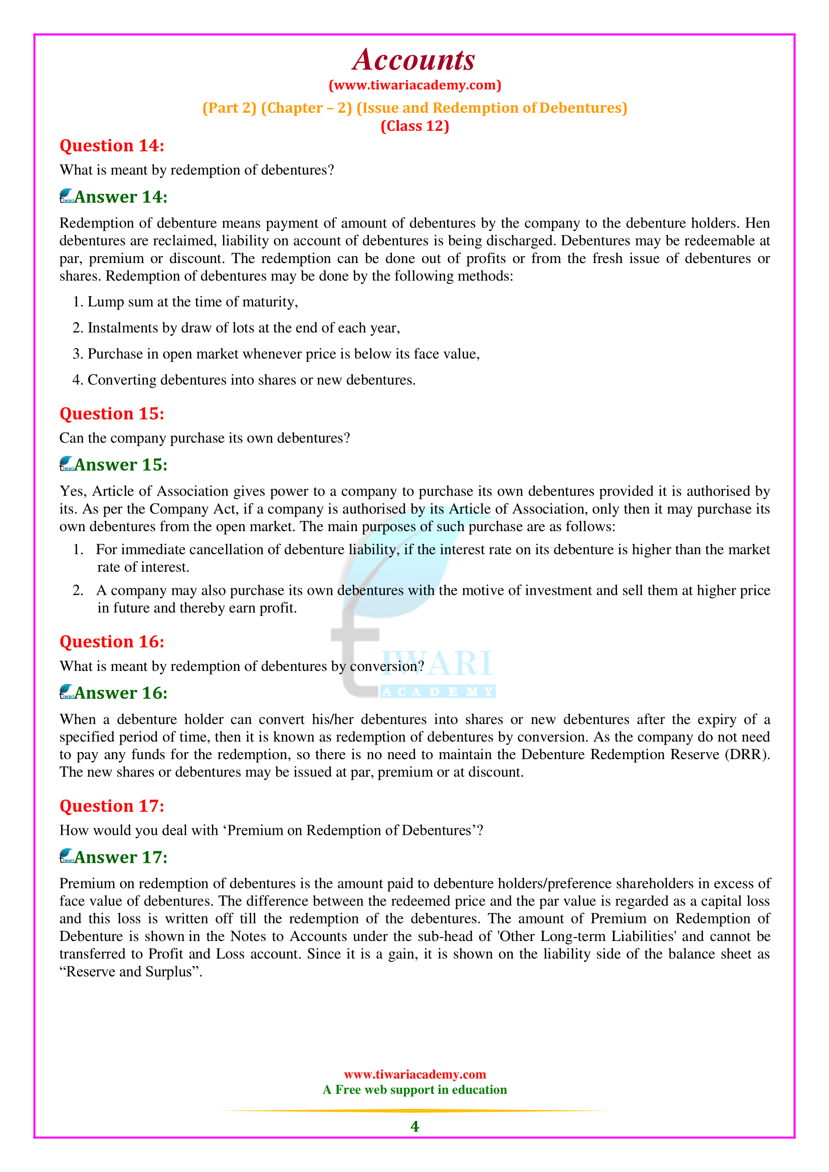 Chapter 2 Issue and Redemption of Debentures.