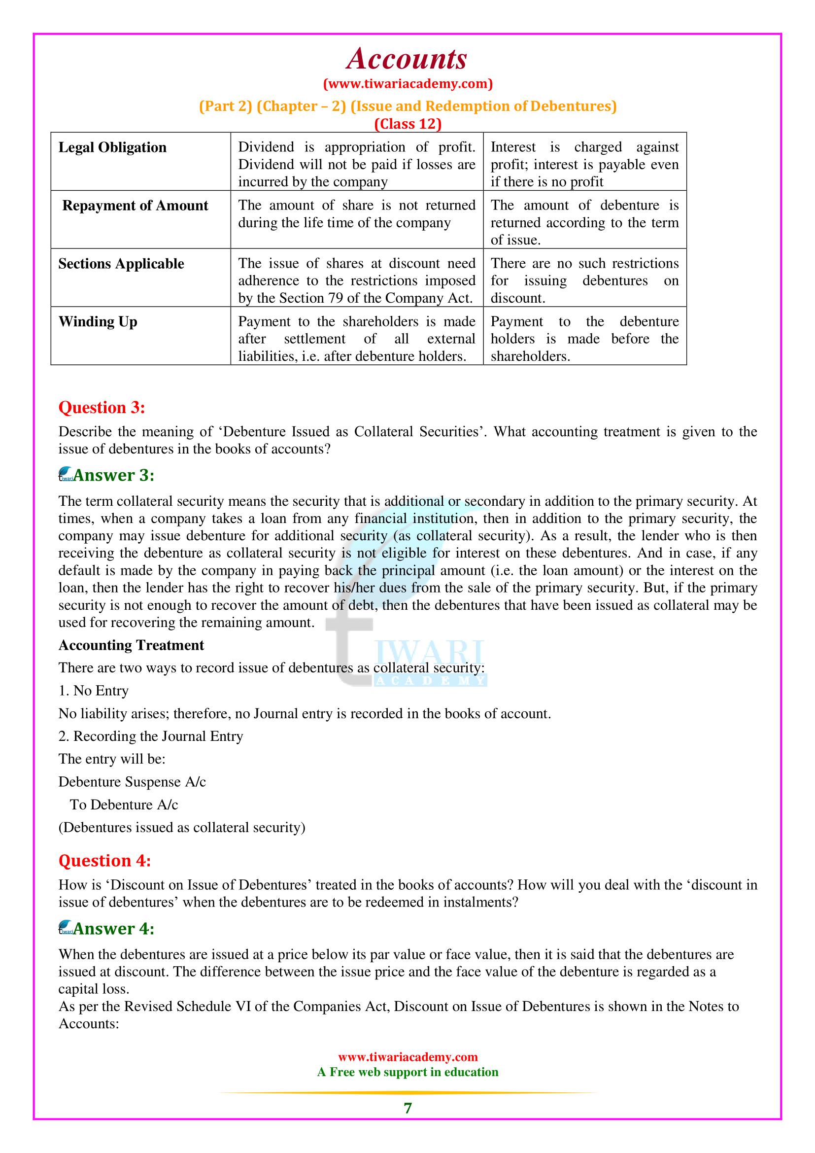 Issue and Redemption of Debentures. for Plus two