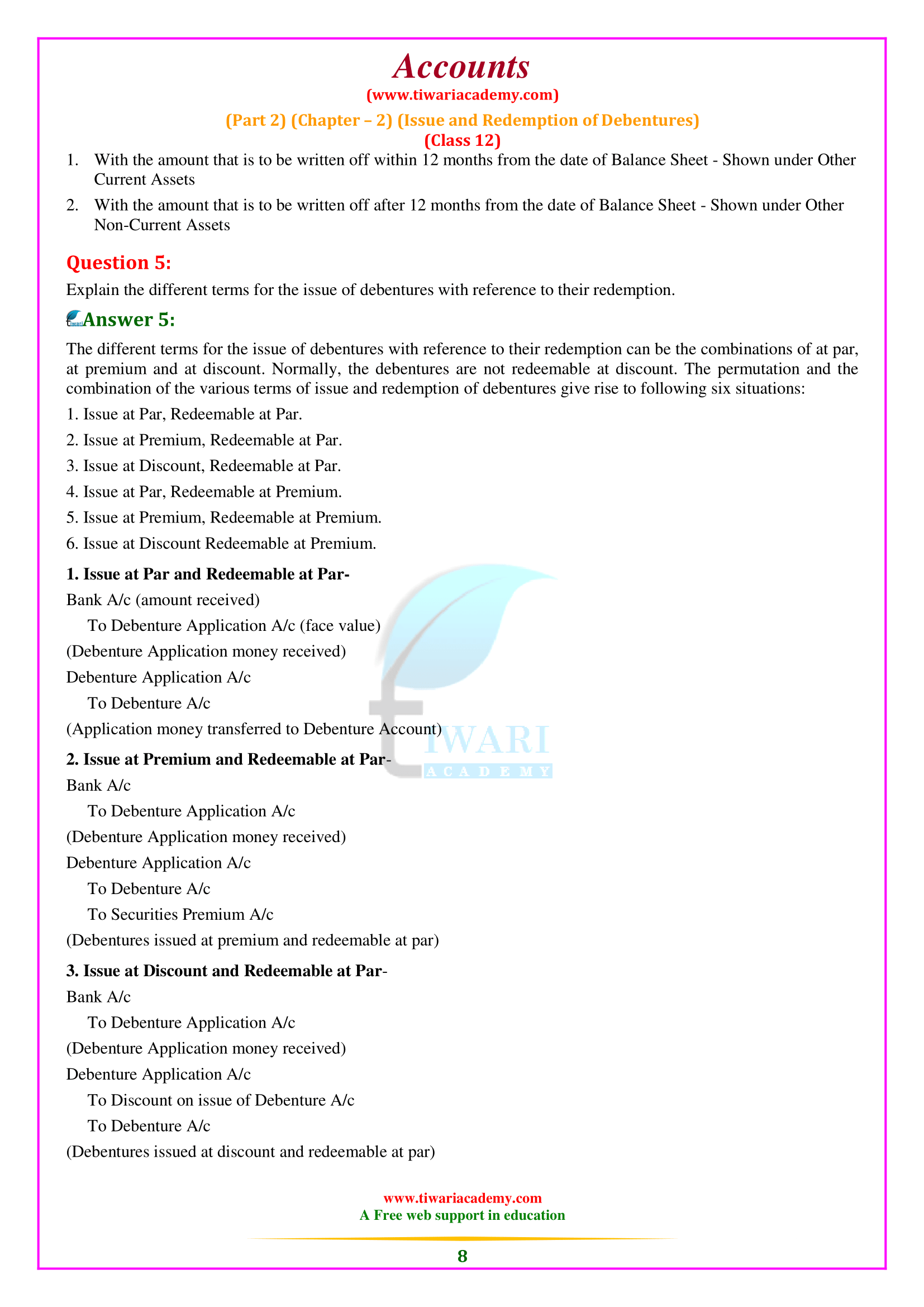 CBSE Solutions for Class 12 Accountancy Part 2 Chapter 2 Issue and Redemption of Debentures.