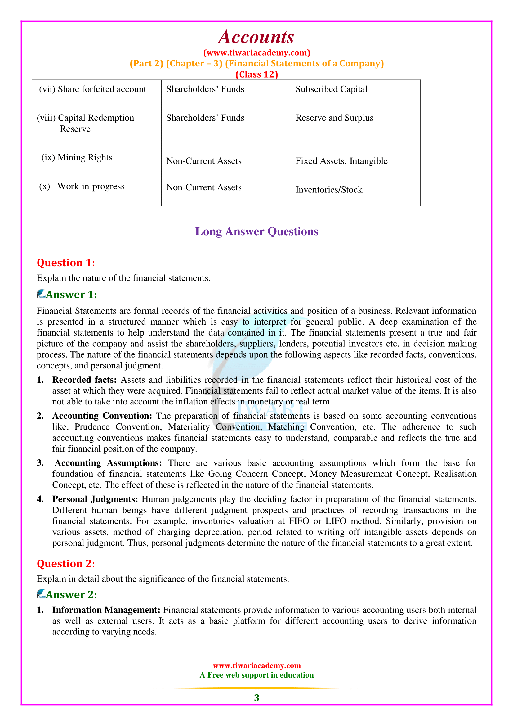 NCERT Solutions for Class 12 Accountancy Chapter 3 Financial Statements of a Company.