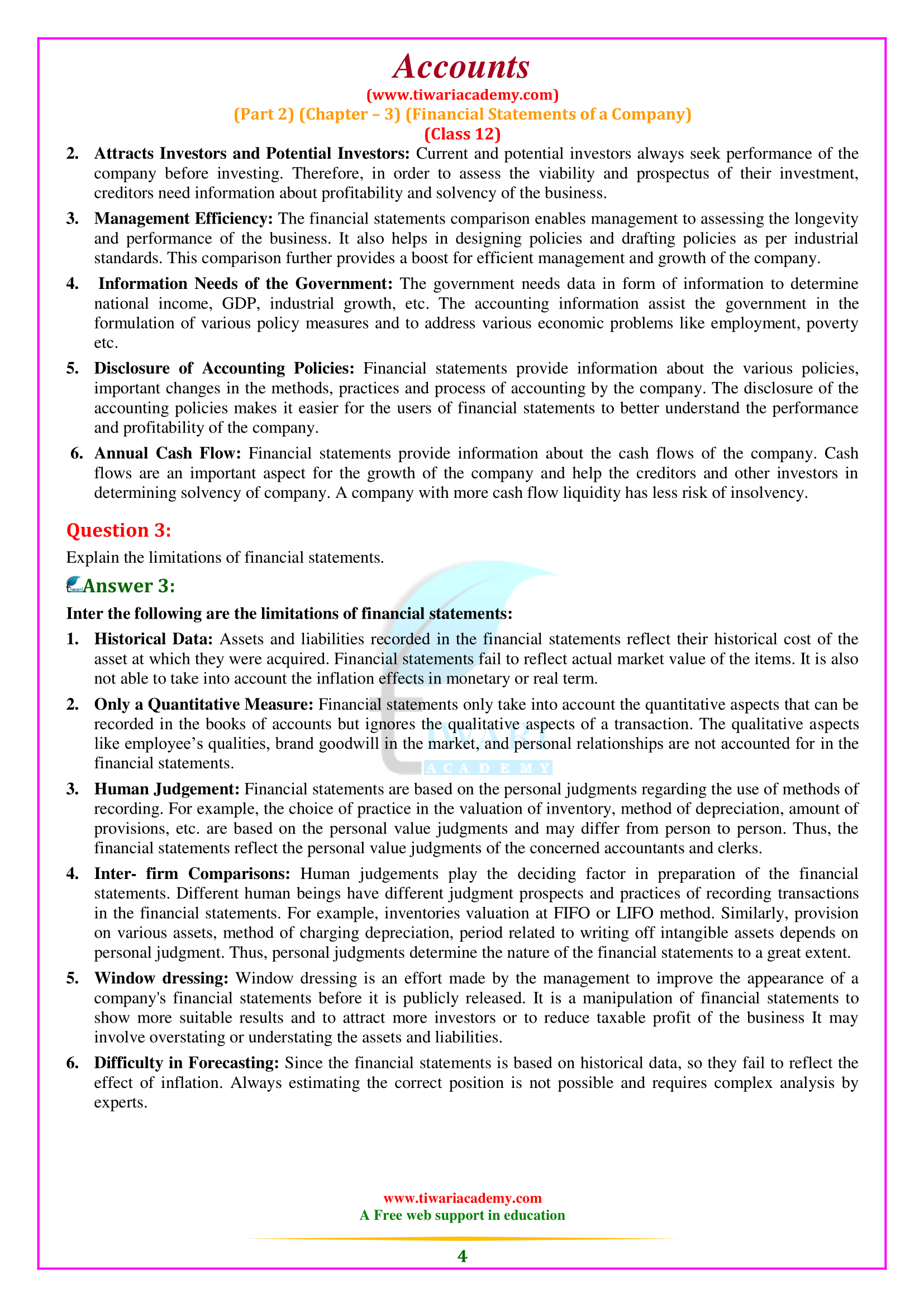 Class 12 Accountancy Part 2 Chapter 3 Financial Statements of a Company.