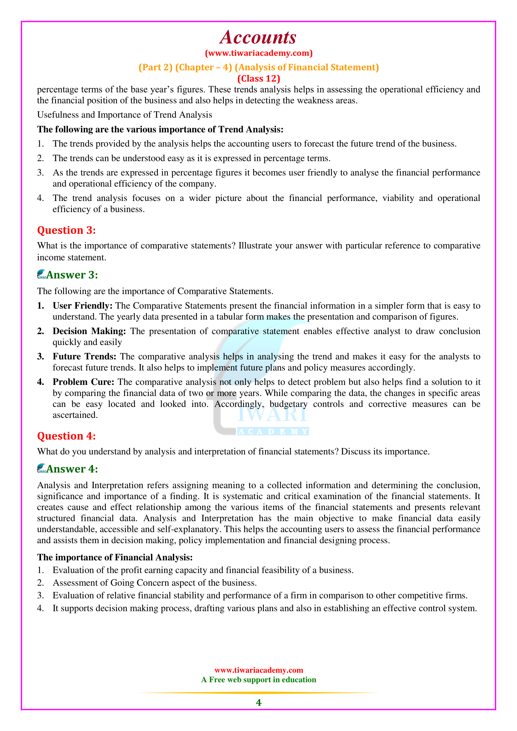 NCERT Solutions for Class 12 Accountancy Chapter 4 Analysis of Financial Statements