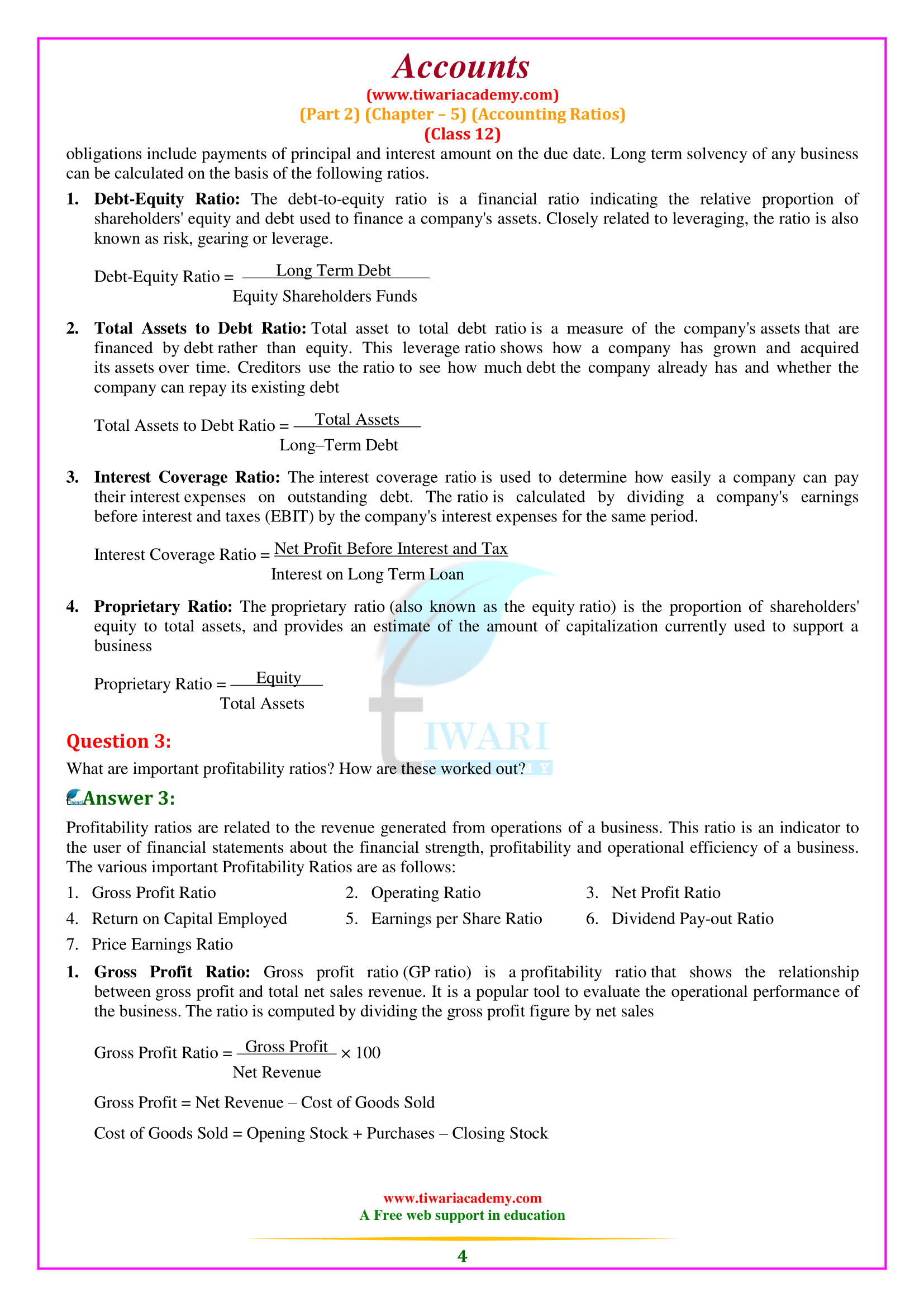 Class 12 Accountancy Part 2 Chapter 5 Accounting Ratios