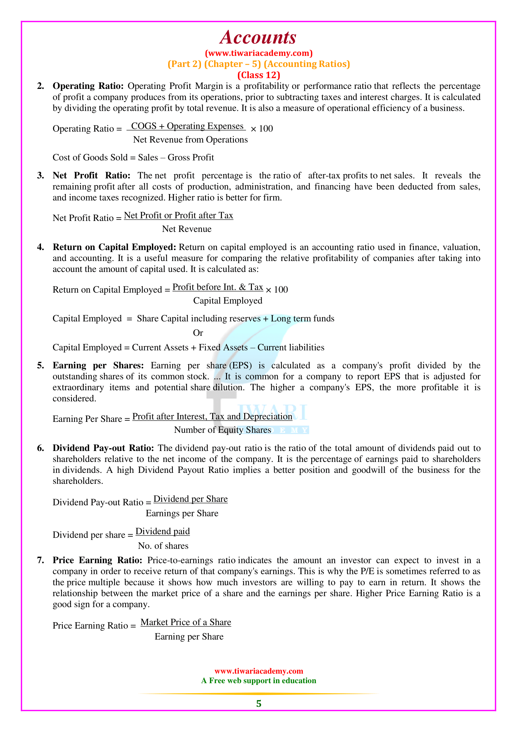 Class 12 Accounts Chapter 5 Accounting Ratios