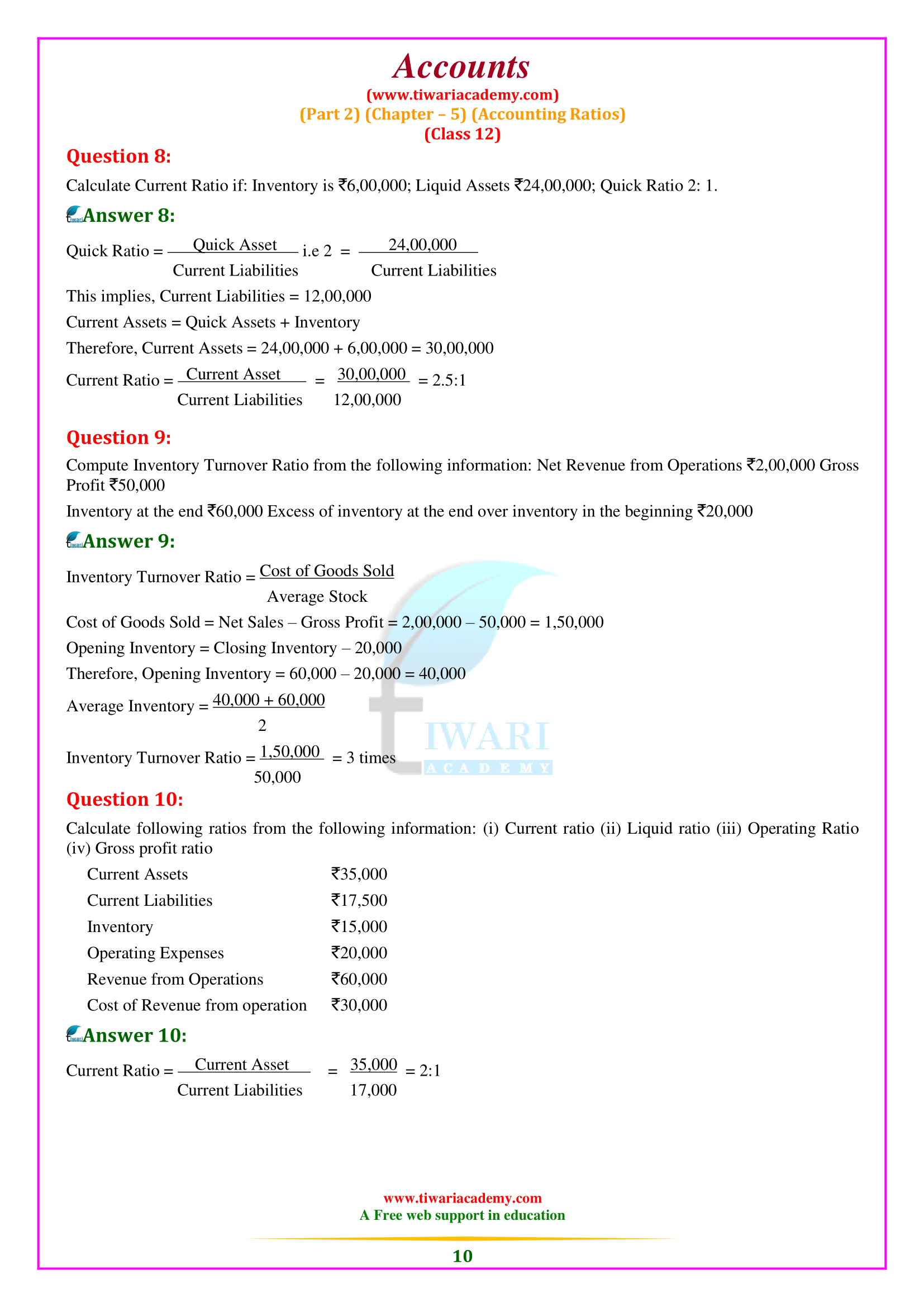 Class 12 Accounts Chapter 5 free solutions for 2023-24