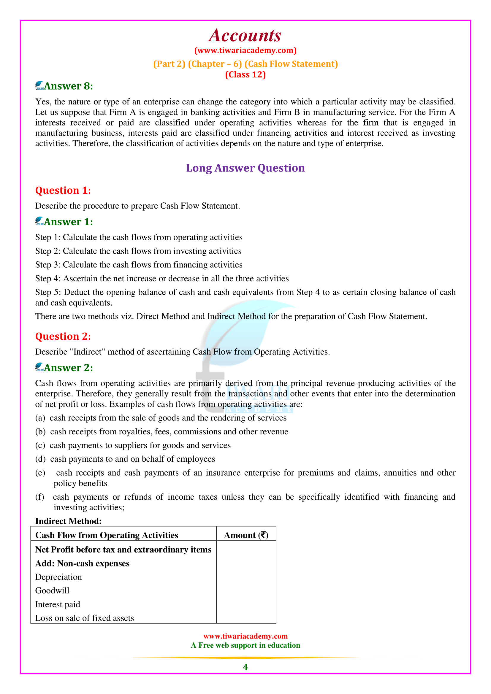 Class 12 Accountancy Part 2 Chapter 6 Cash Flow Statement