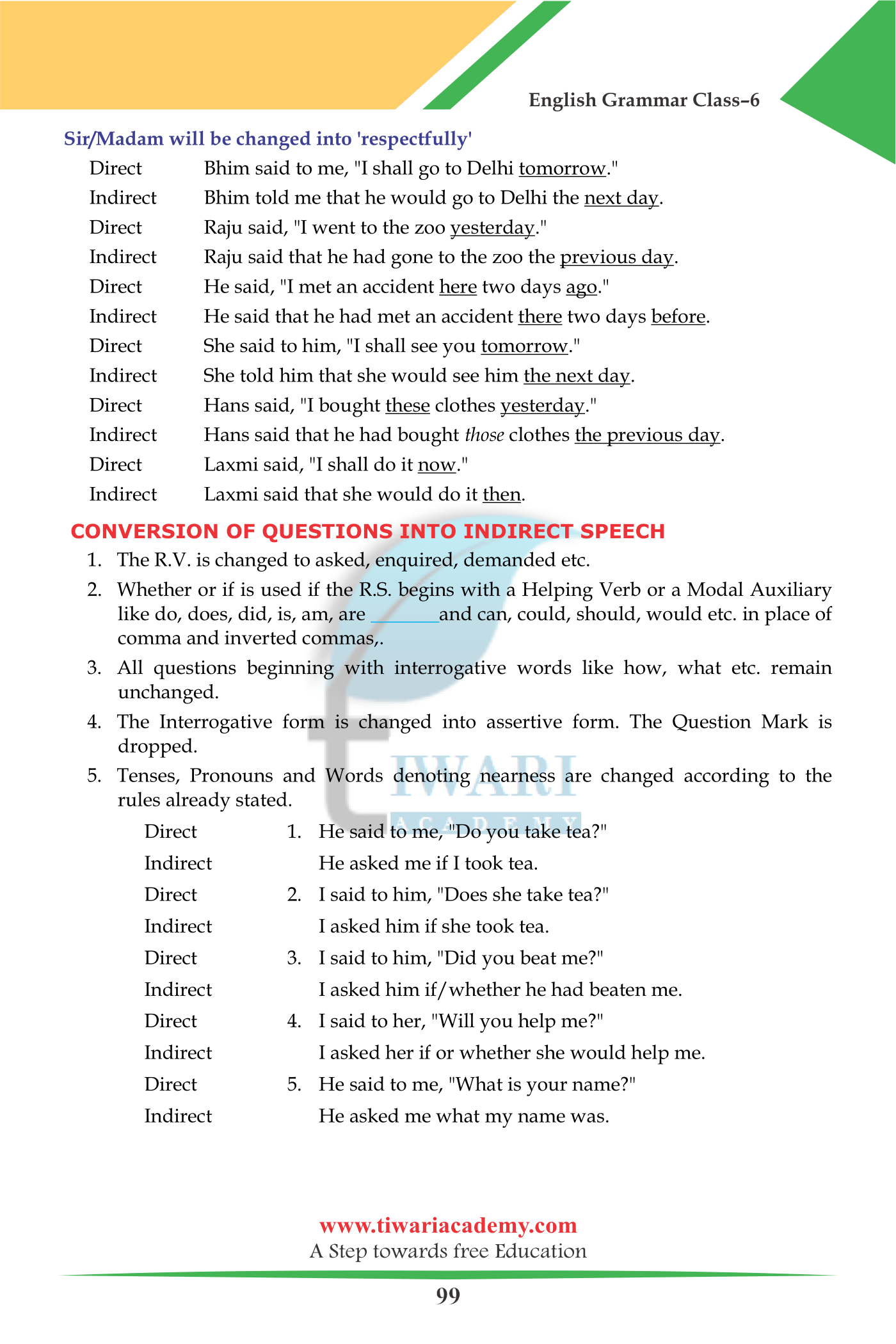 Direct and Indirect Speech 2023-2024