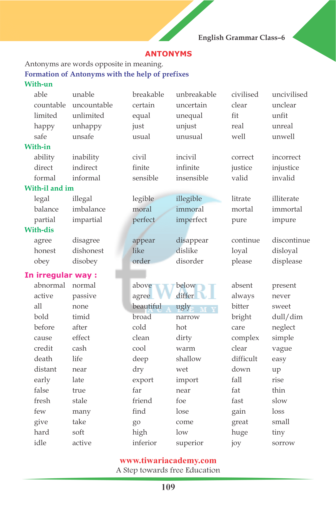 Standard 6 English Grammar Chapter 25 Vocabulary and Word Power