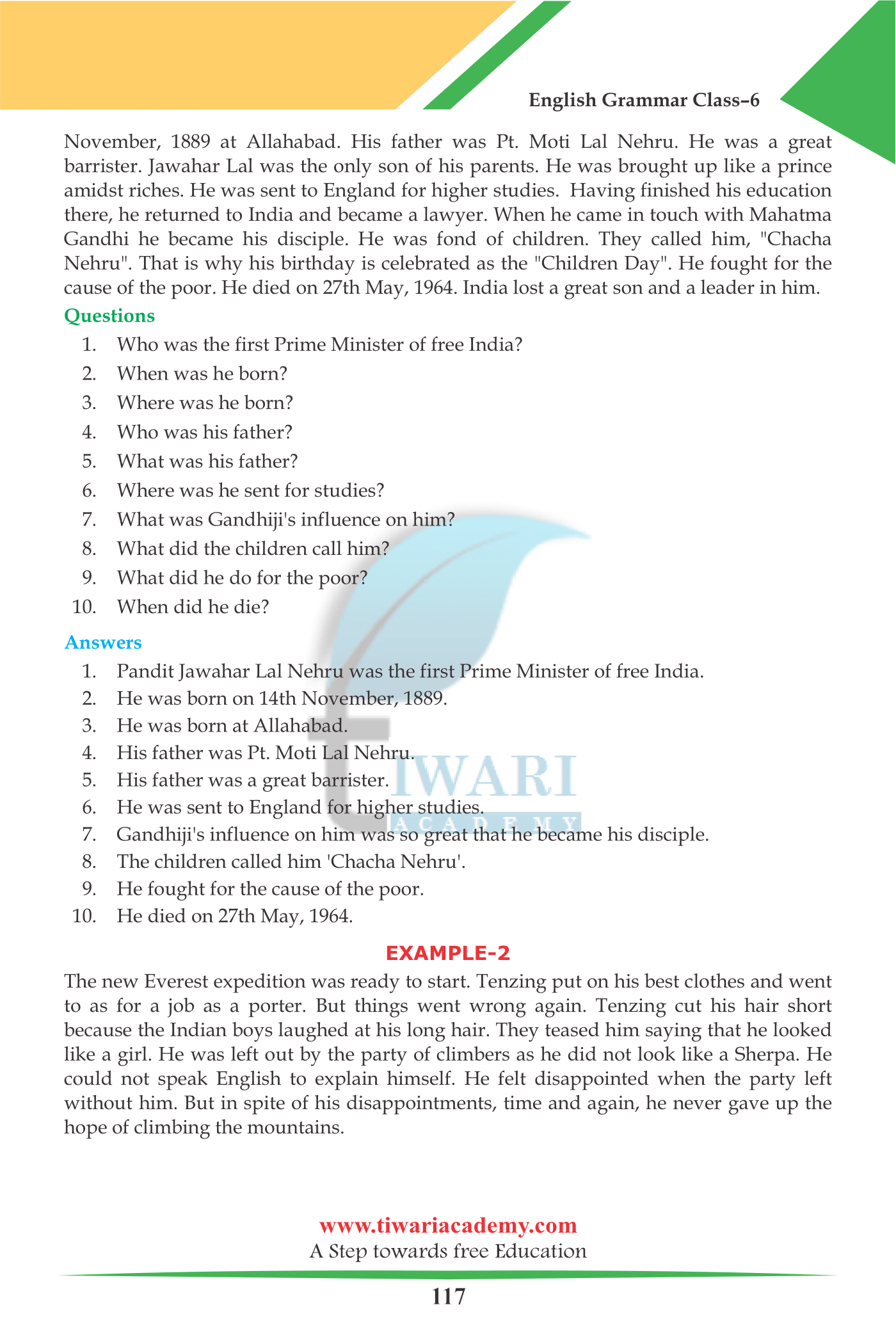 6th English Unseen passage
