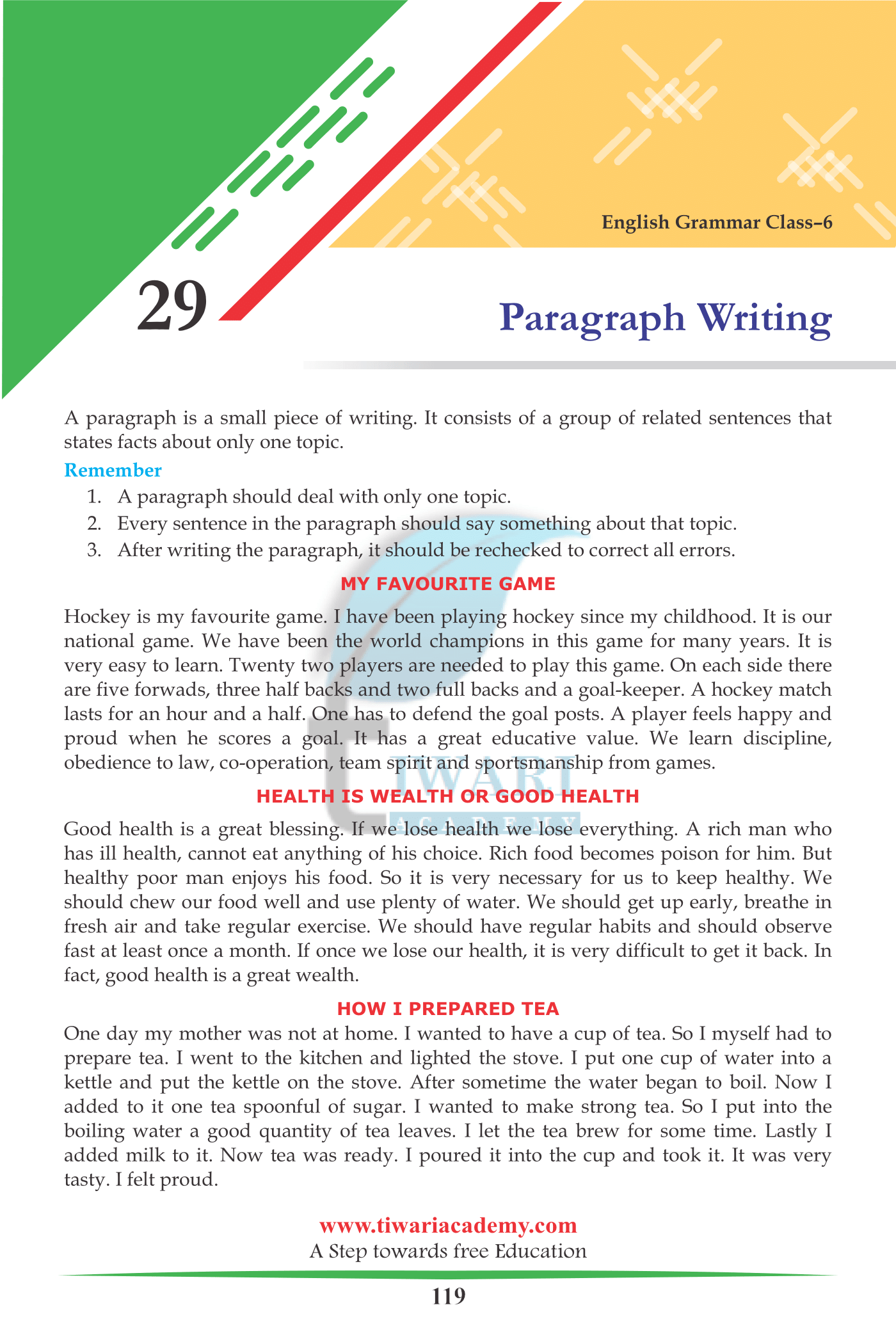 Class 6 English Grammar Chapter 29 Paragraph Writing class-6-english-grammar-chapter-29-paragraph-writing
