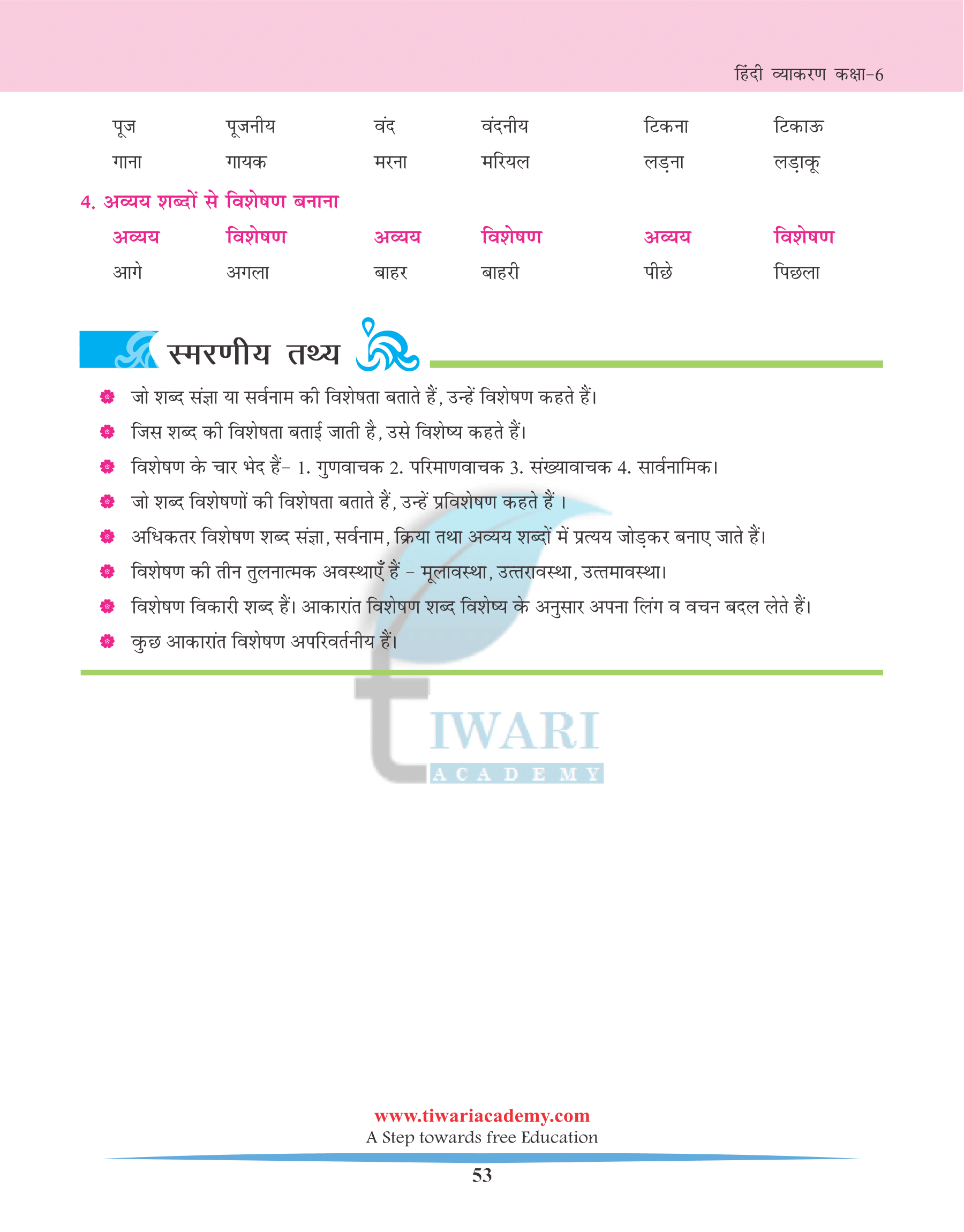 Class 6 Hindi Grammar Chapter 10 विशेषण