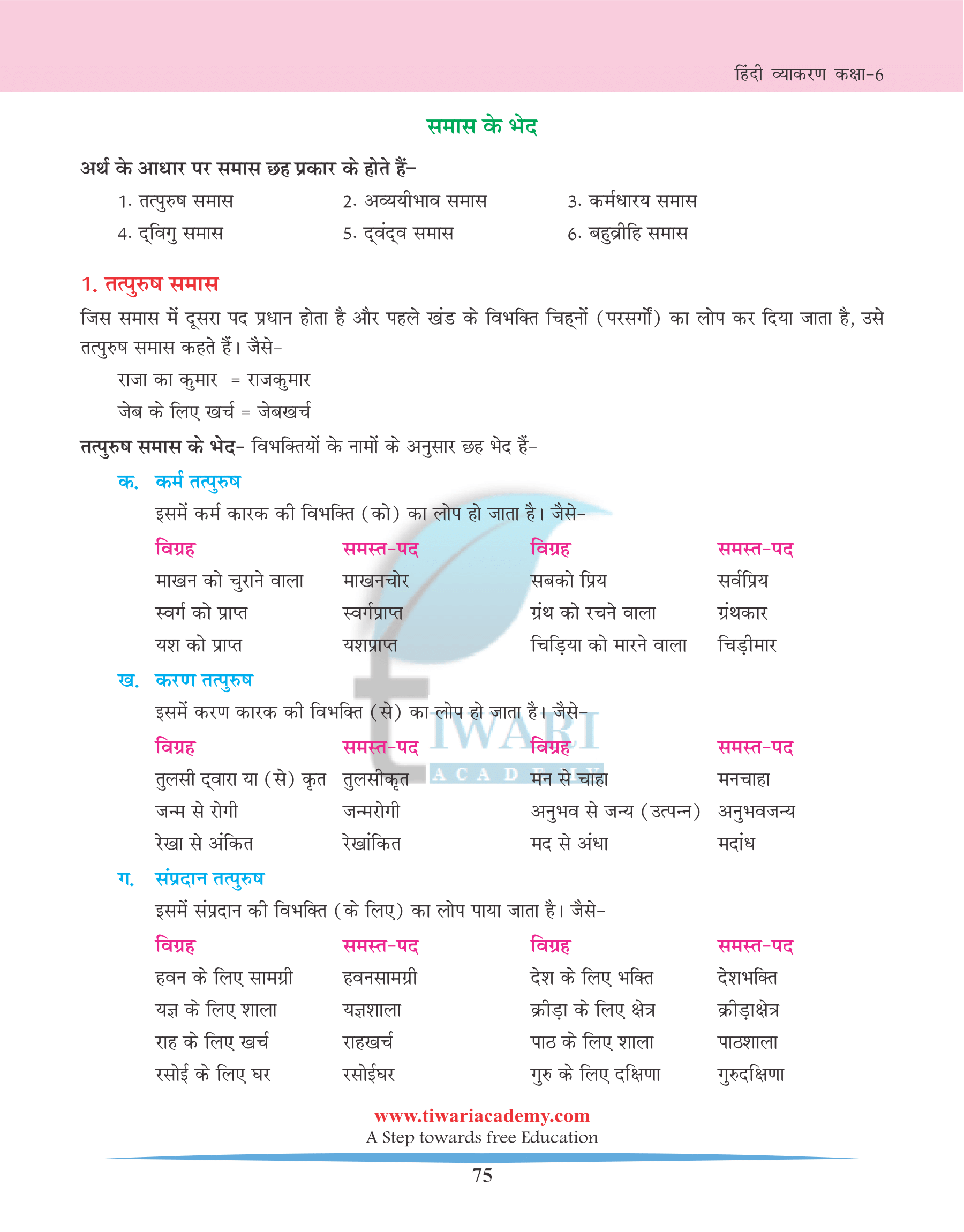 Class 6 Hindi Grammar Chapter 16 समास