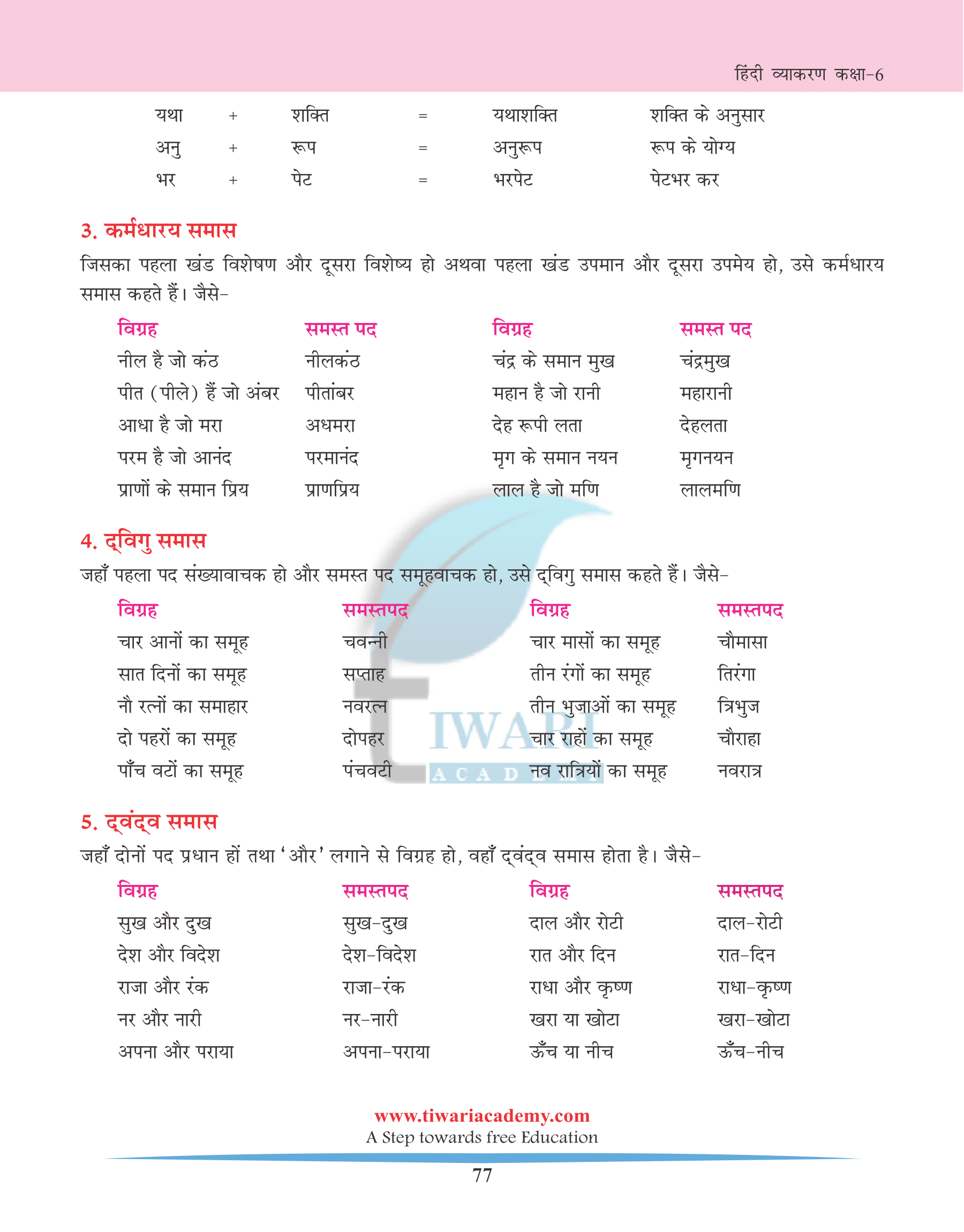 NCERT Solutions for Class 6 Hindi Grammar Chapter 16 समास