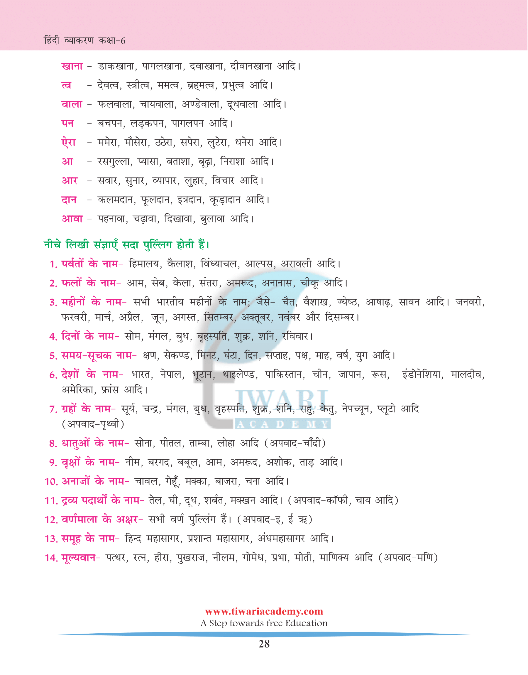 Class 6 Hindi Grammar Chapter 6 लिंग के भेद