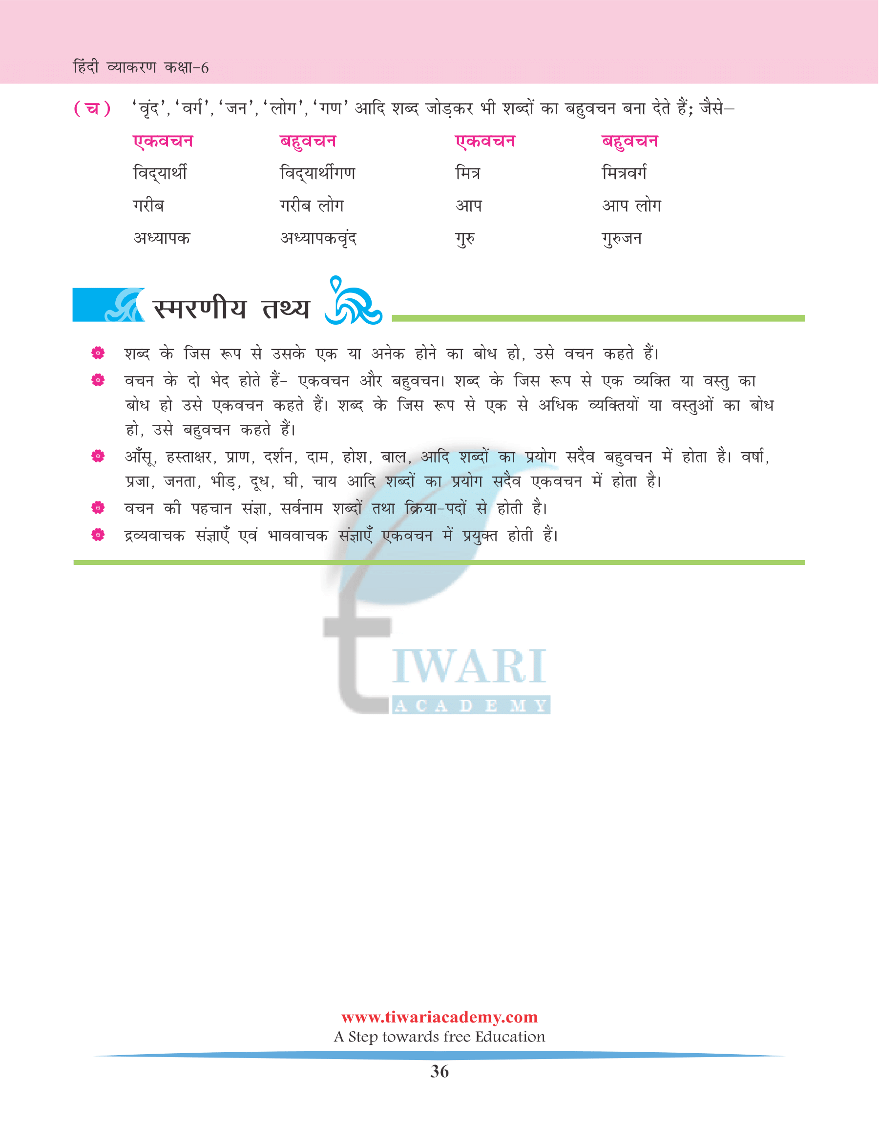 CBSE Solutions for Class 6 Hindi Grammar Chapter 7 Vachan