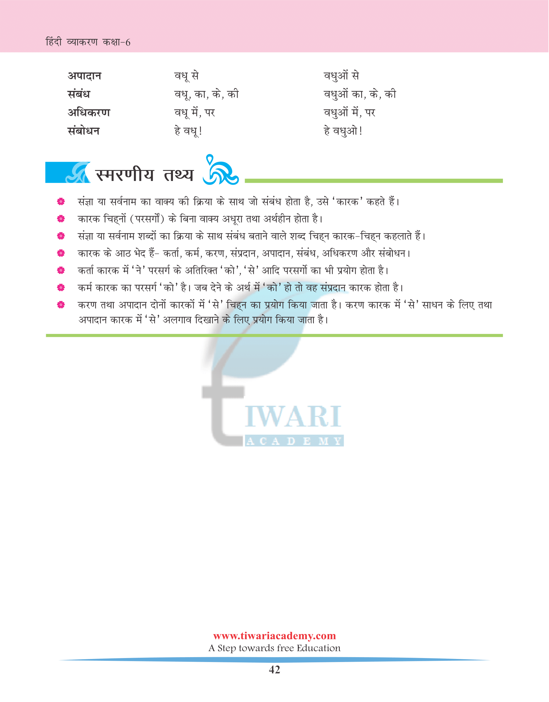 Class 6 Hindi Vyakaran Karak ke Bhed