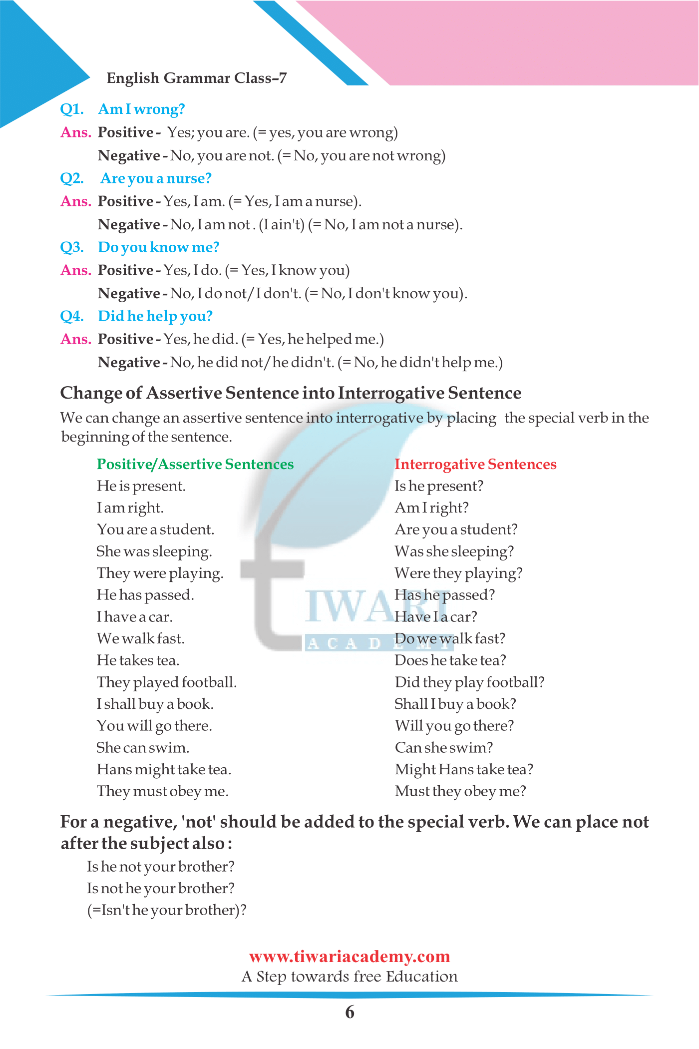 NCERT Solutions for Class 7 English Grammar chpater 1
