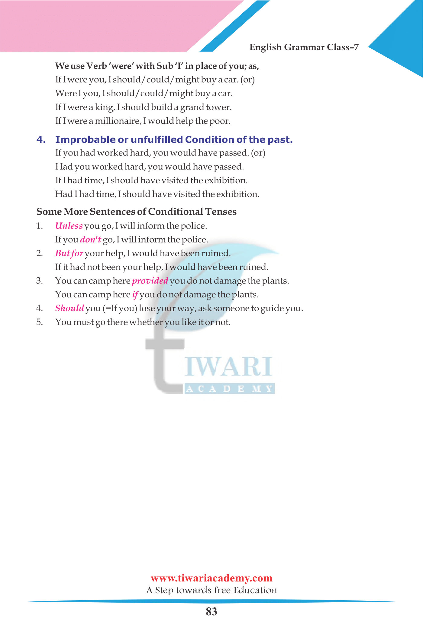 Class 7 English Grammar Chapter 12 Conditional Clauses