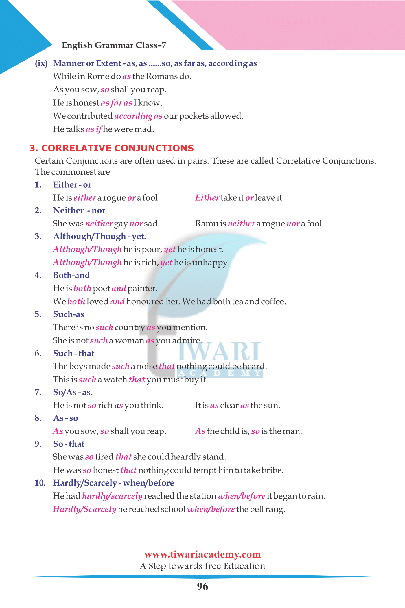 Class 7 English Grammar The Conjunction