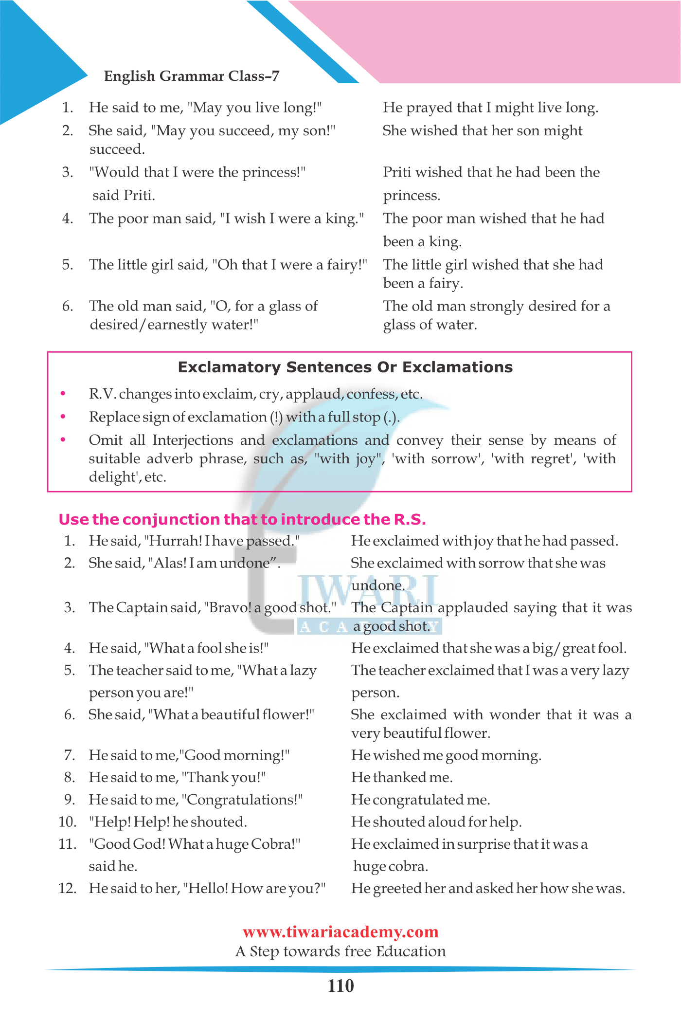 Direct and Indirect Speech for 7th Grammar