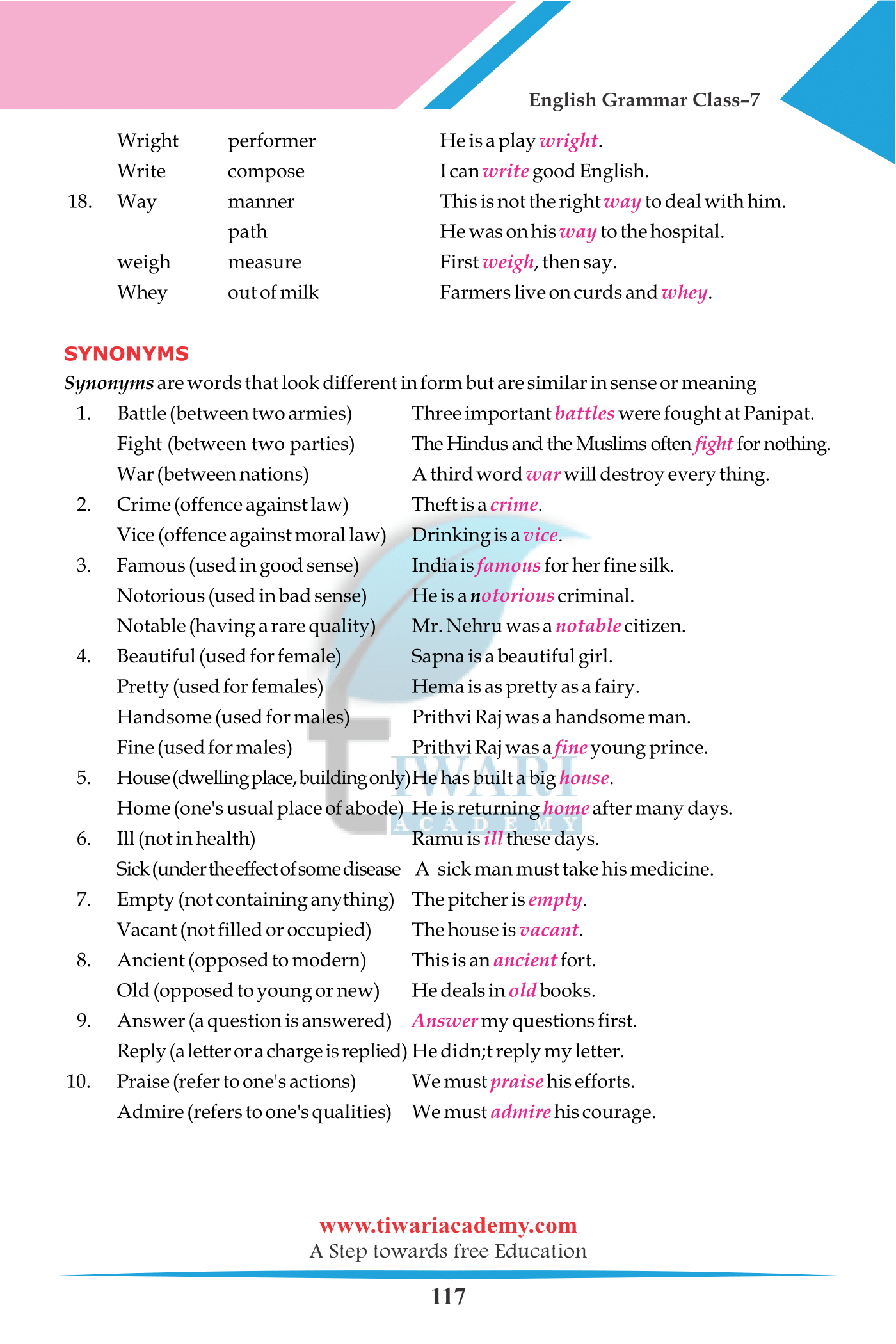 Standard 7 English Grammar Chapter 19 Vocabulary