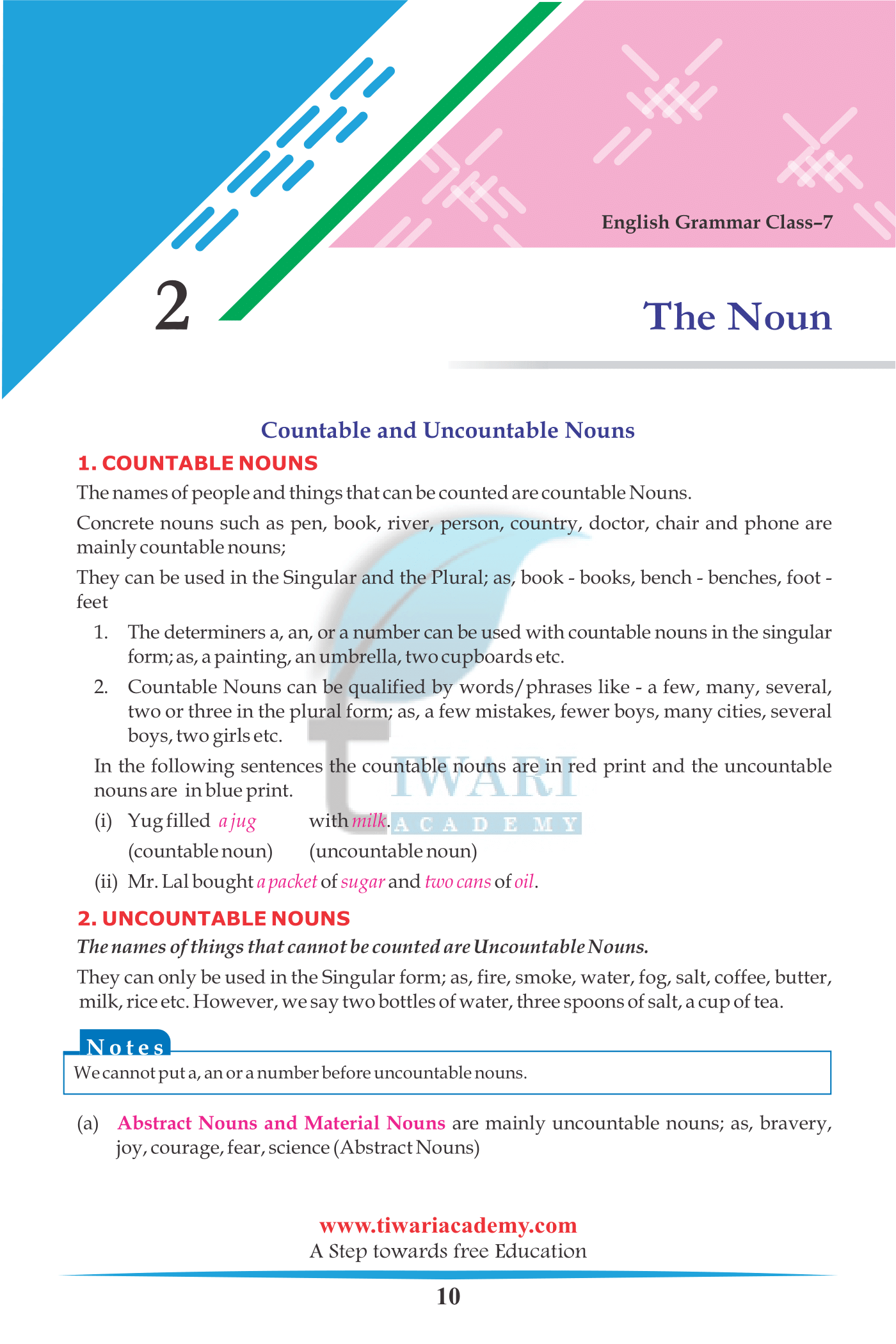 Class 7 English Grammar Chapter 2 The Noun and its kind