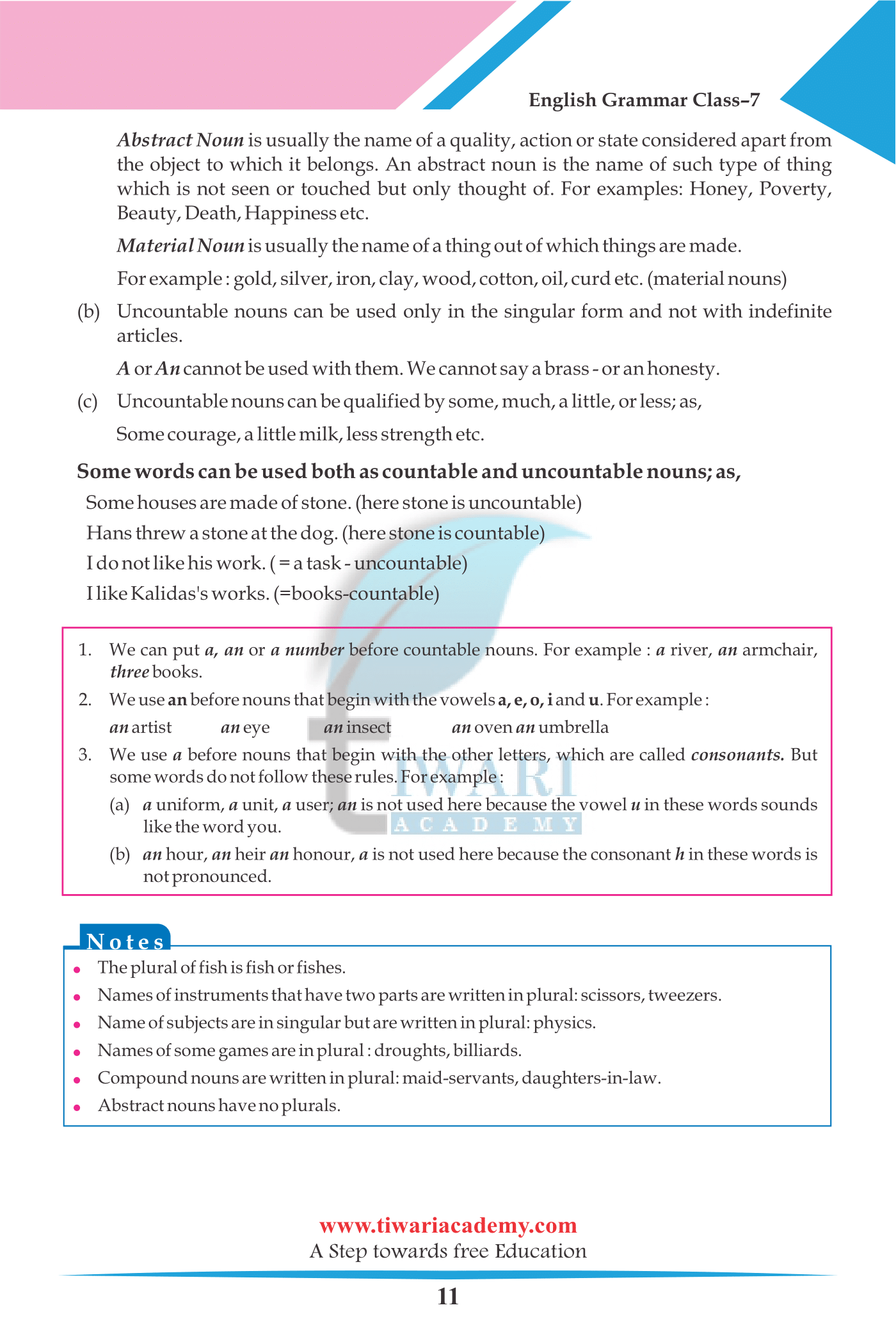 7th English Grammar The Noun types